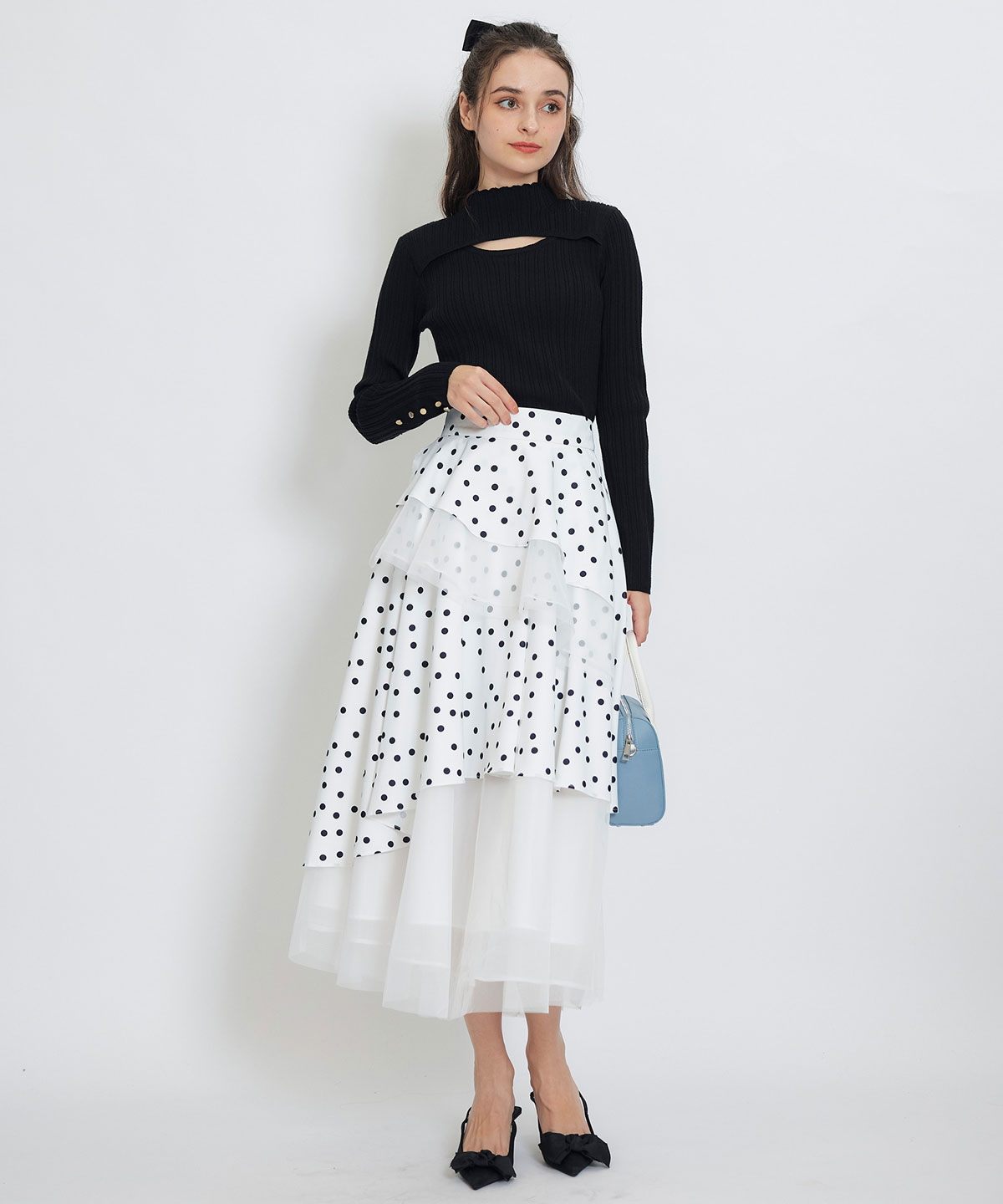 ドットチュールティアードロングスカート