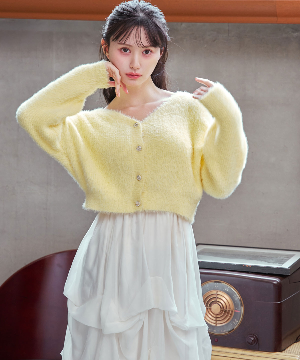 タックバルーンボリュームシフォンロングスカート