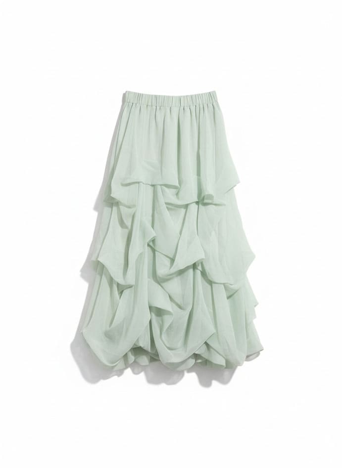 タックバルーンボリュームシフォンロングスカート