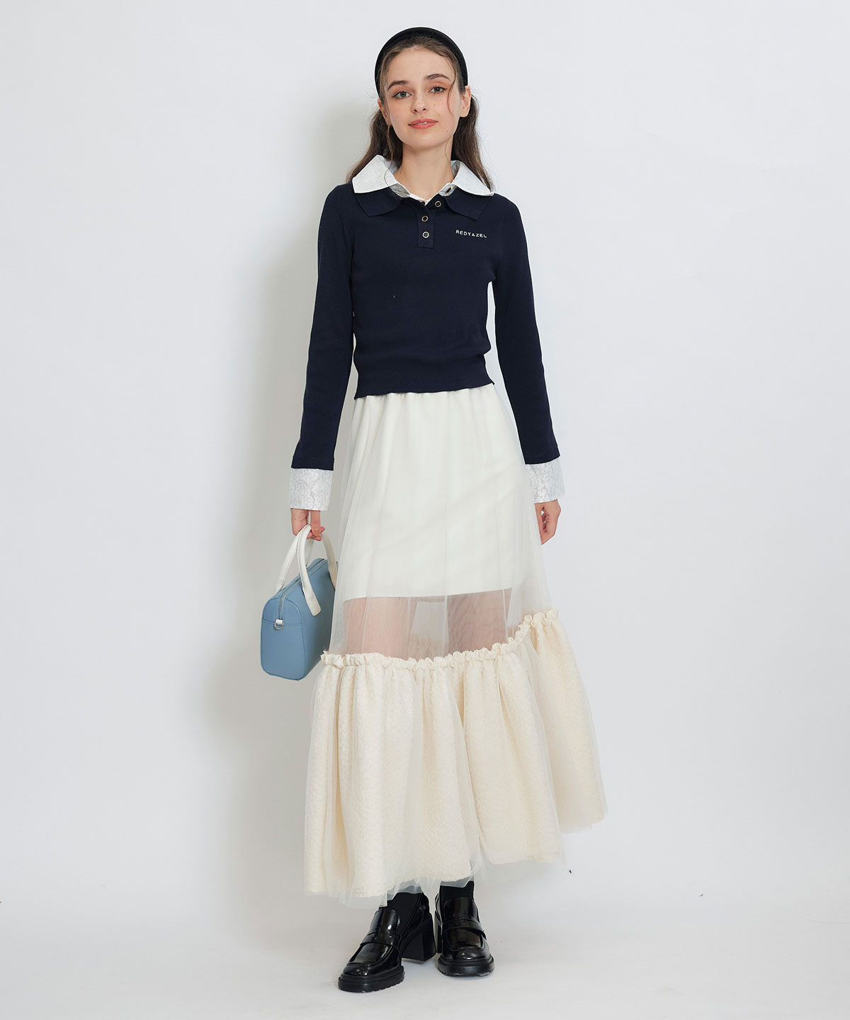 ボリュームシアーチュールフレアロングスカート