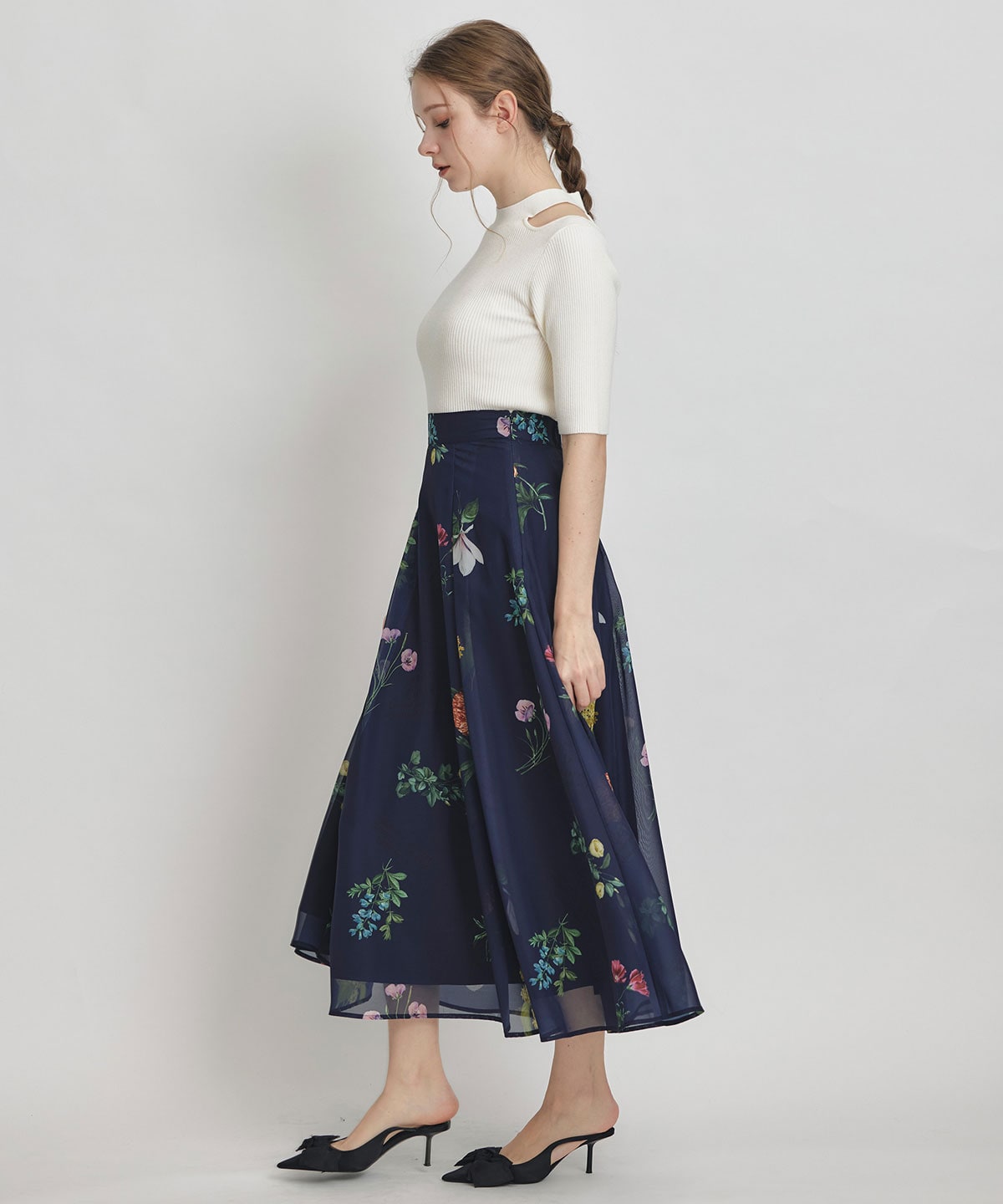 【Sheer Flower Series】シアーフラワータックフレアロングスカート