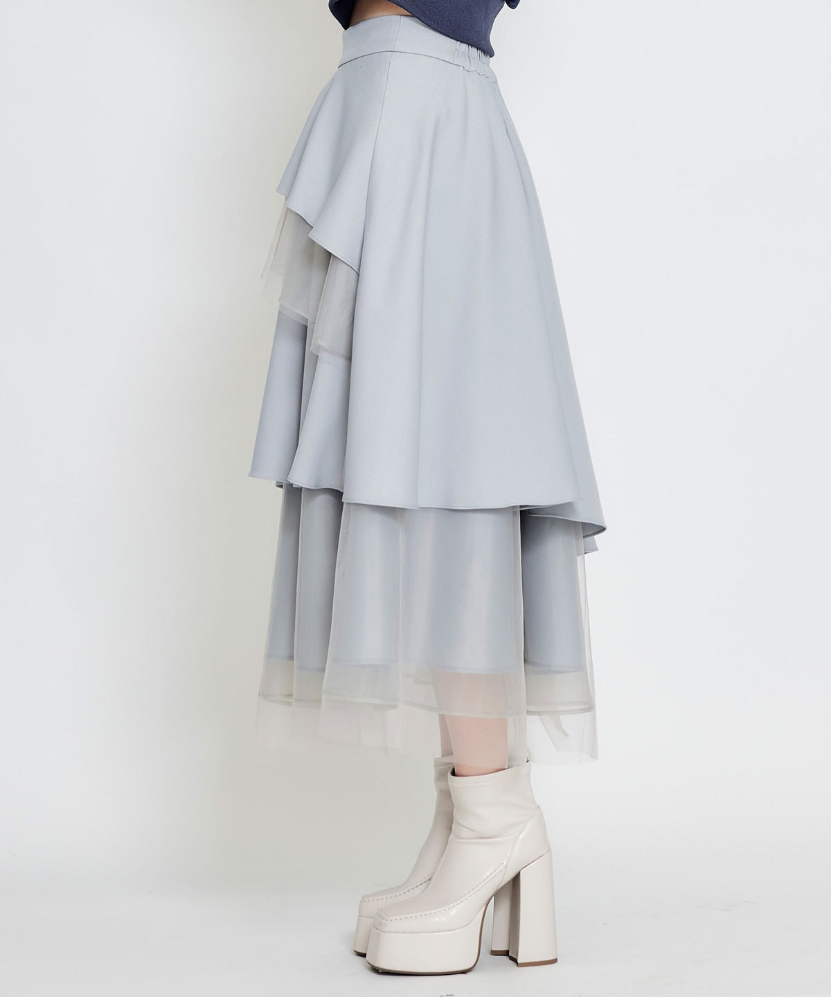 シアーMIXティアードロングスカート