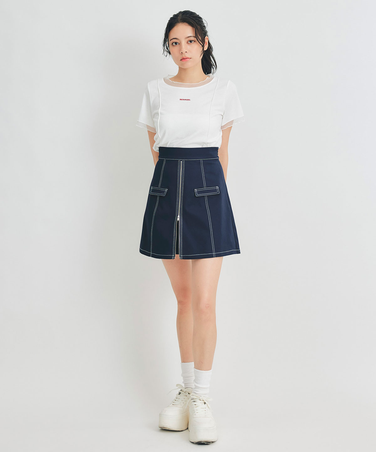 ZIPレイヤードデザインミニスカート