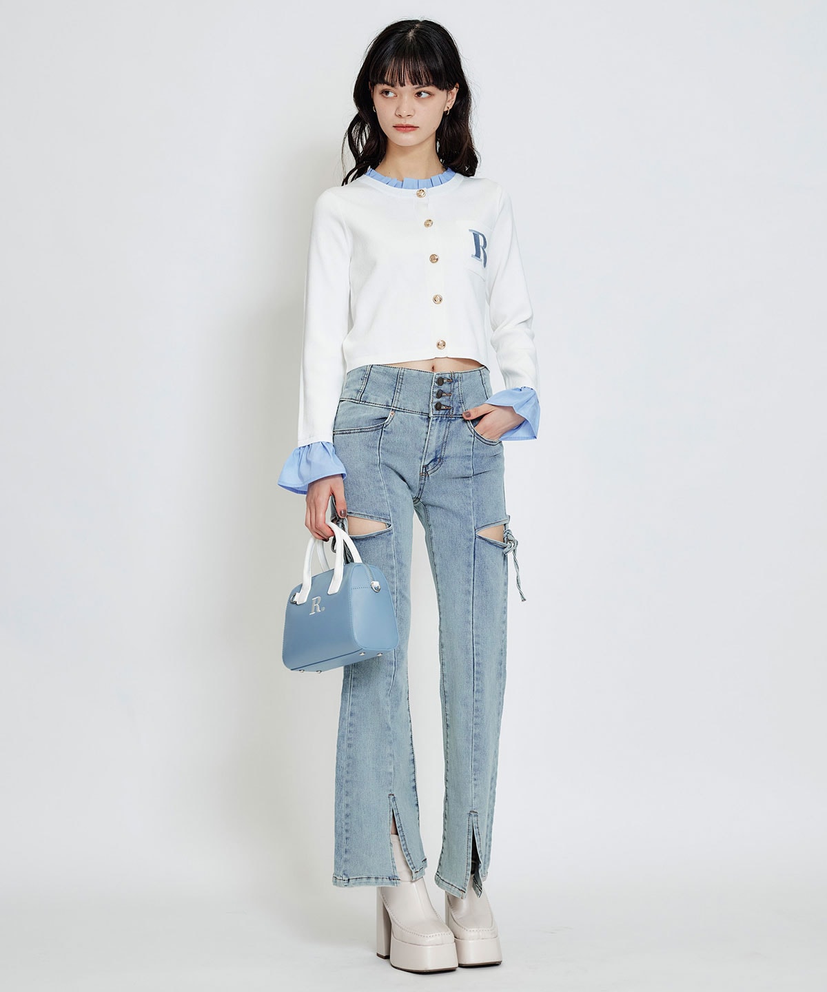 カットアウトリボンストレッチデニム