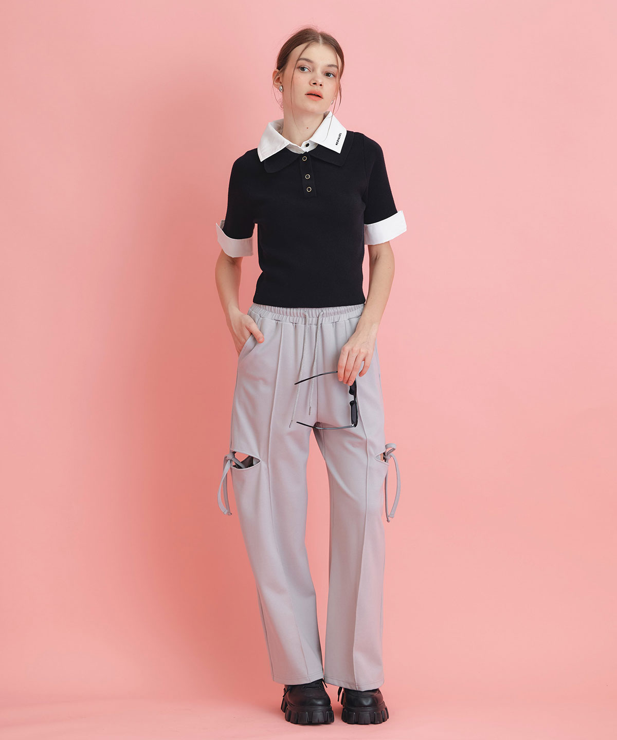 サイドカッティングリボンワイドパンツ