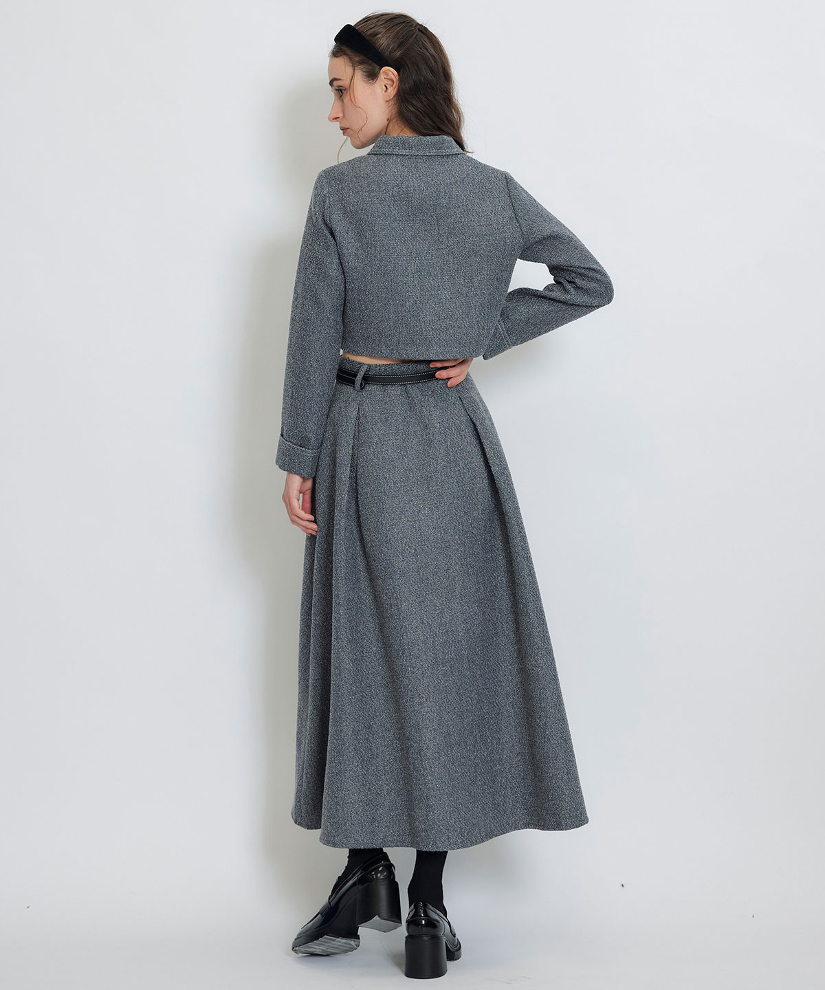 ダブルステッチツイードブラウス×フレアロングスカートセットアップ