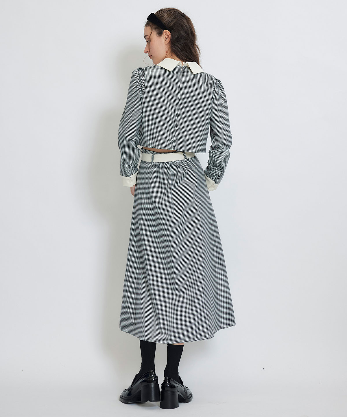 ビジューカラーコンパクトブラウス×バイカラーロングフレアスカートセットアップ