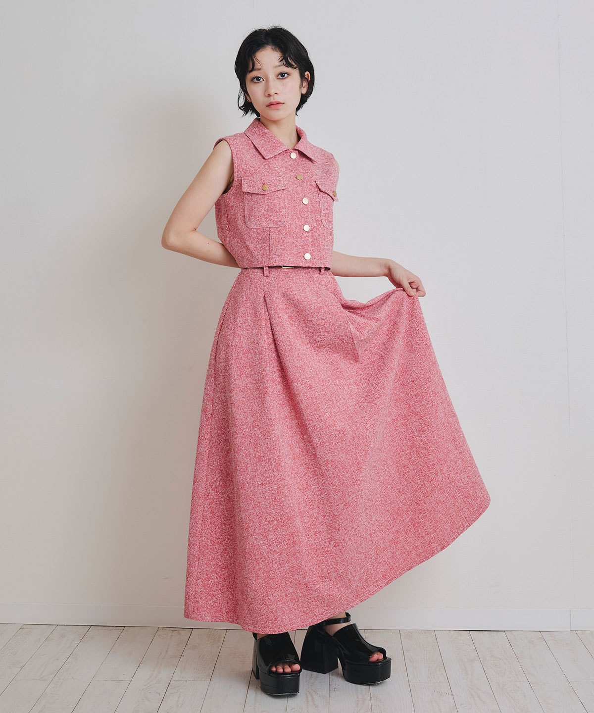 サマーツイードベスト×ロングフレアスカート