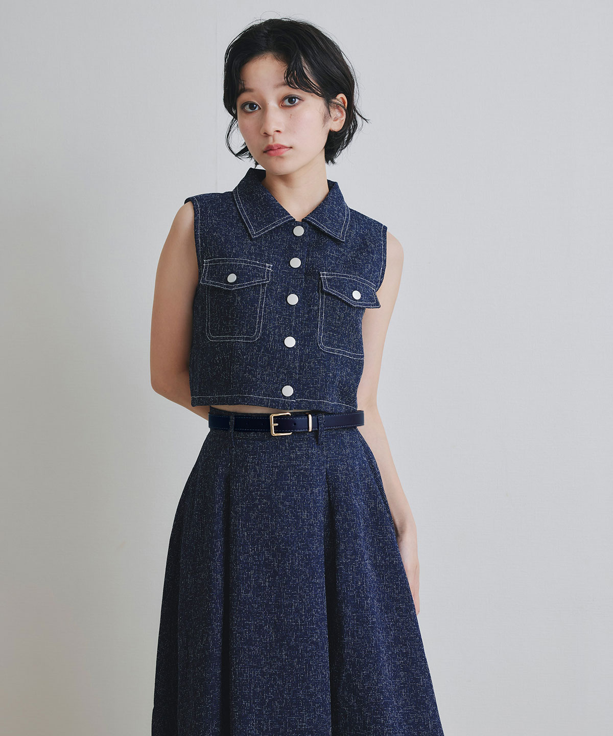 サマーツイードベスト×ロングフレアスカート