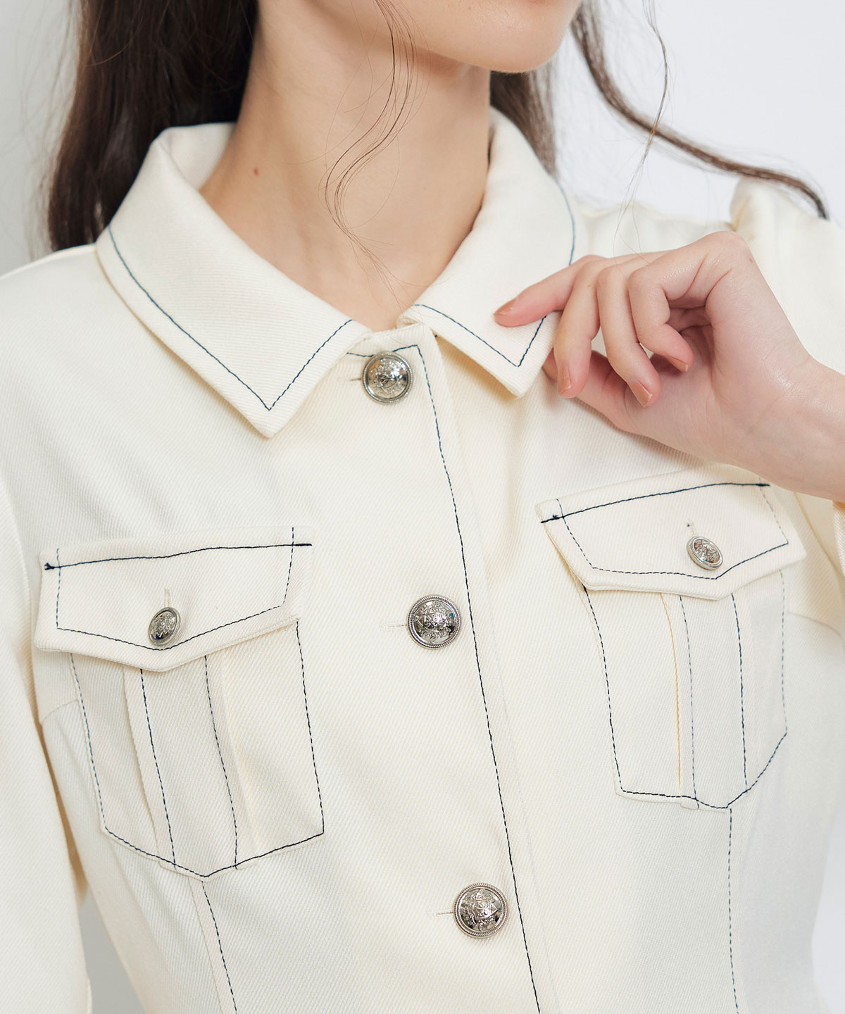 デニムステッチミニシャツワンピース