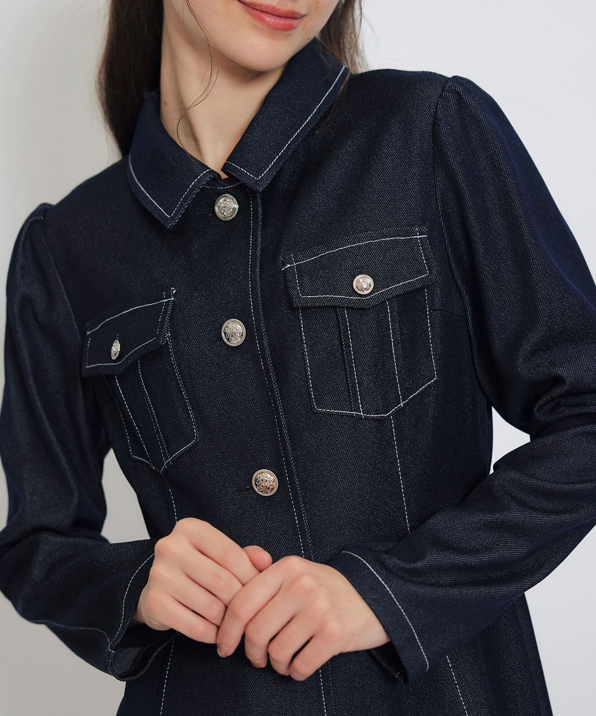 デニムステッチミニシャツワンピース