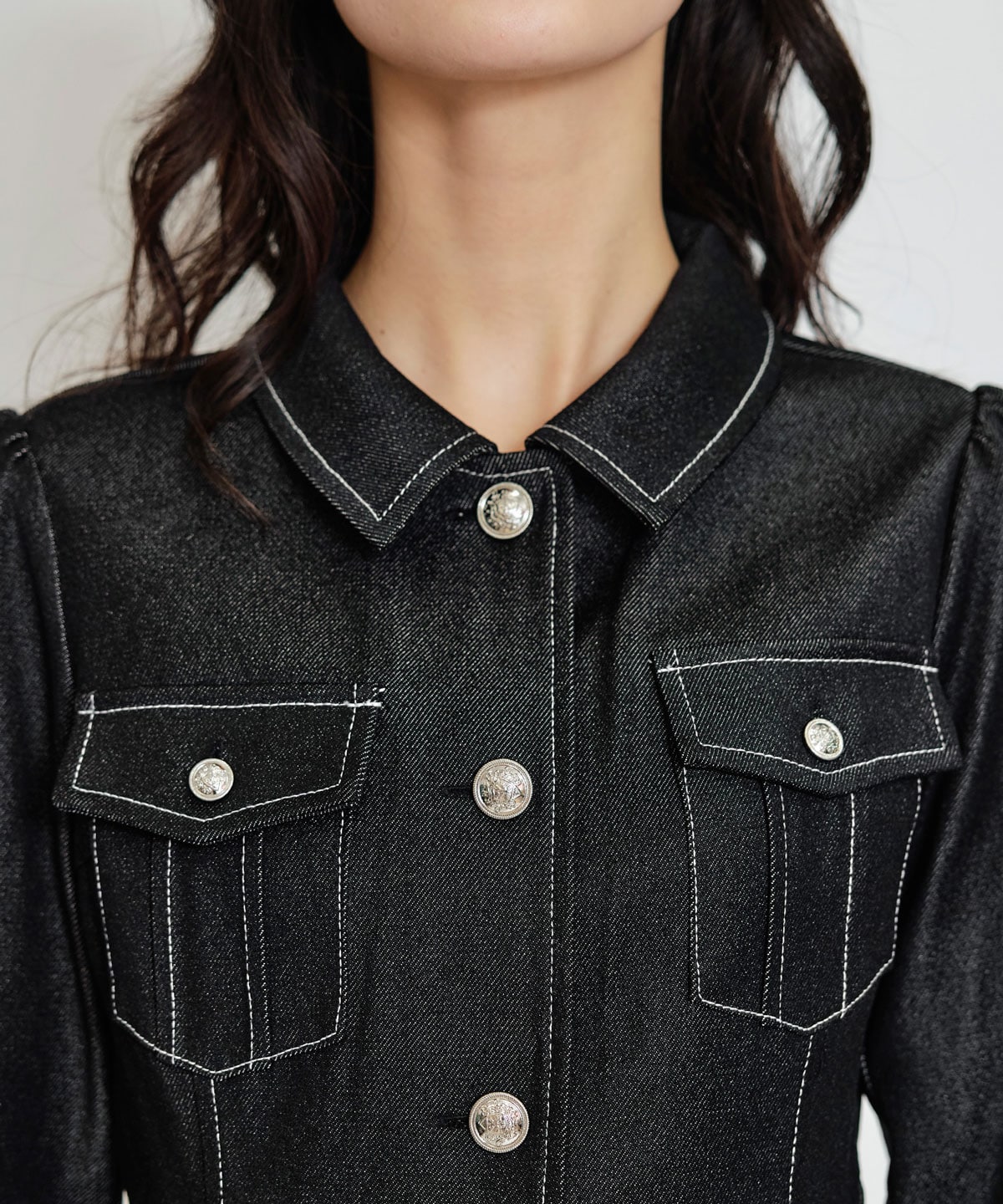 デニムステッチミニシャツワンピース