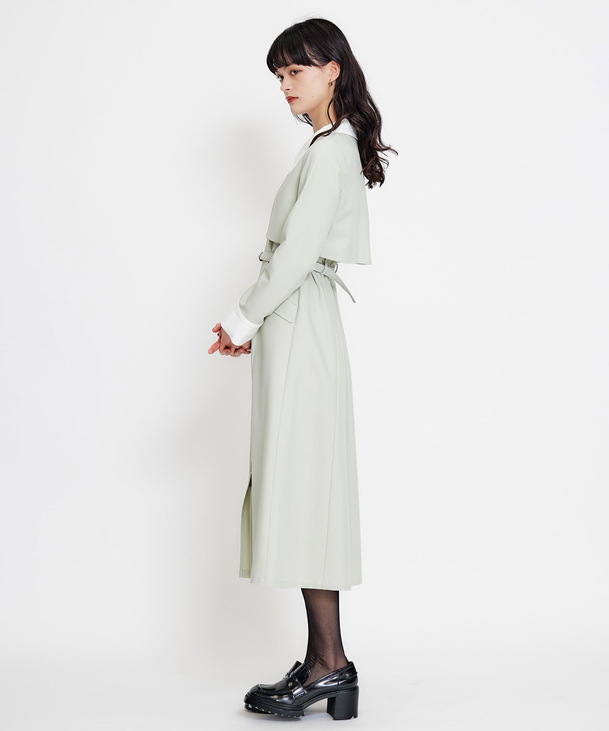 フロントZIPバイカラーロングシャツワンピース