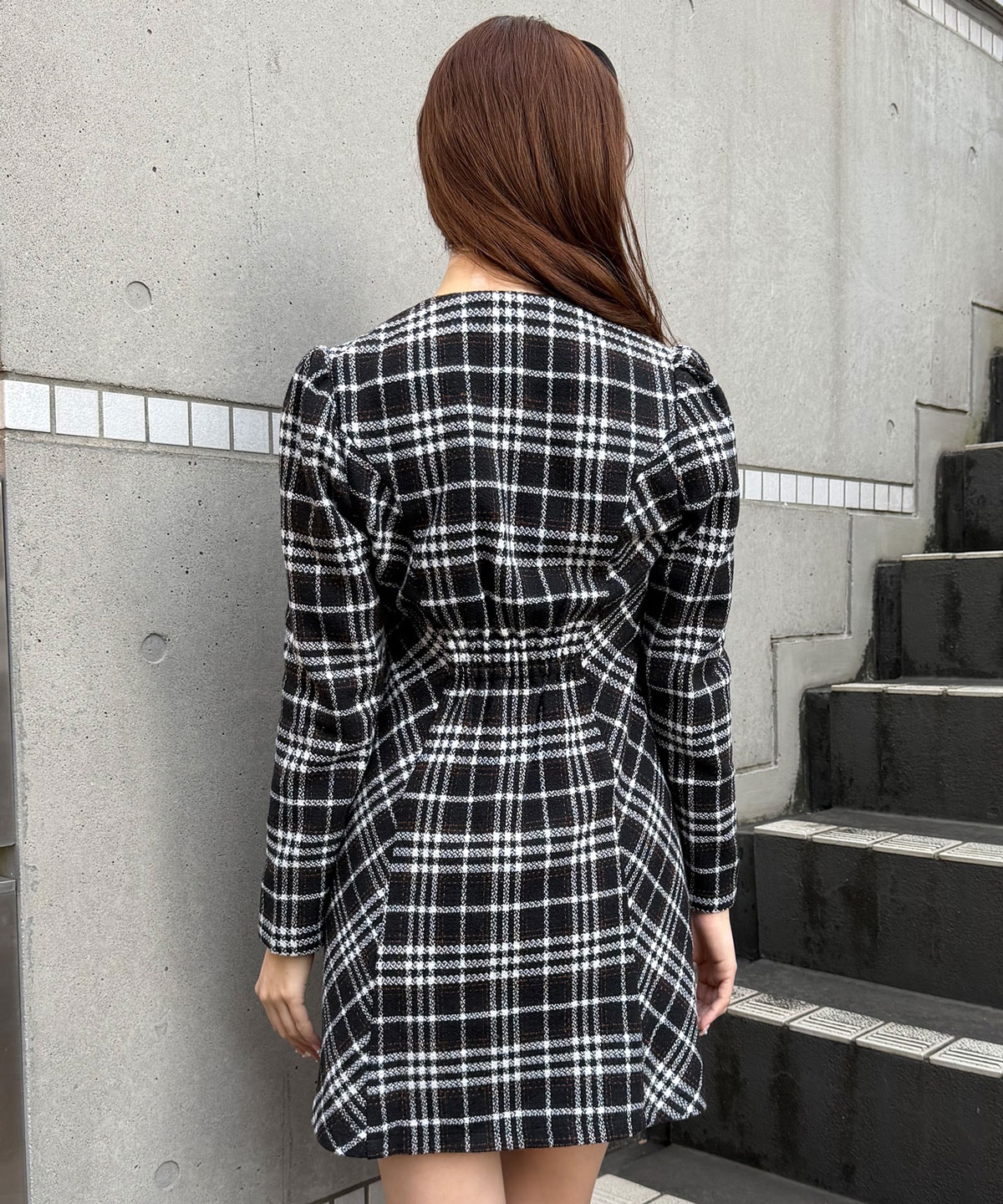 バイアスチェックツイードミニワンピース