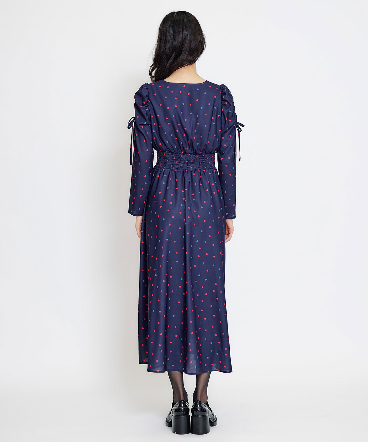 Love Me Heart ギャザーリボンロングフレアワンピース