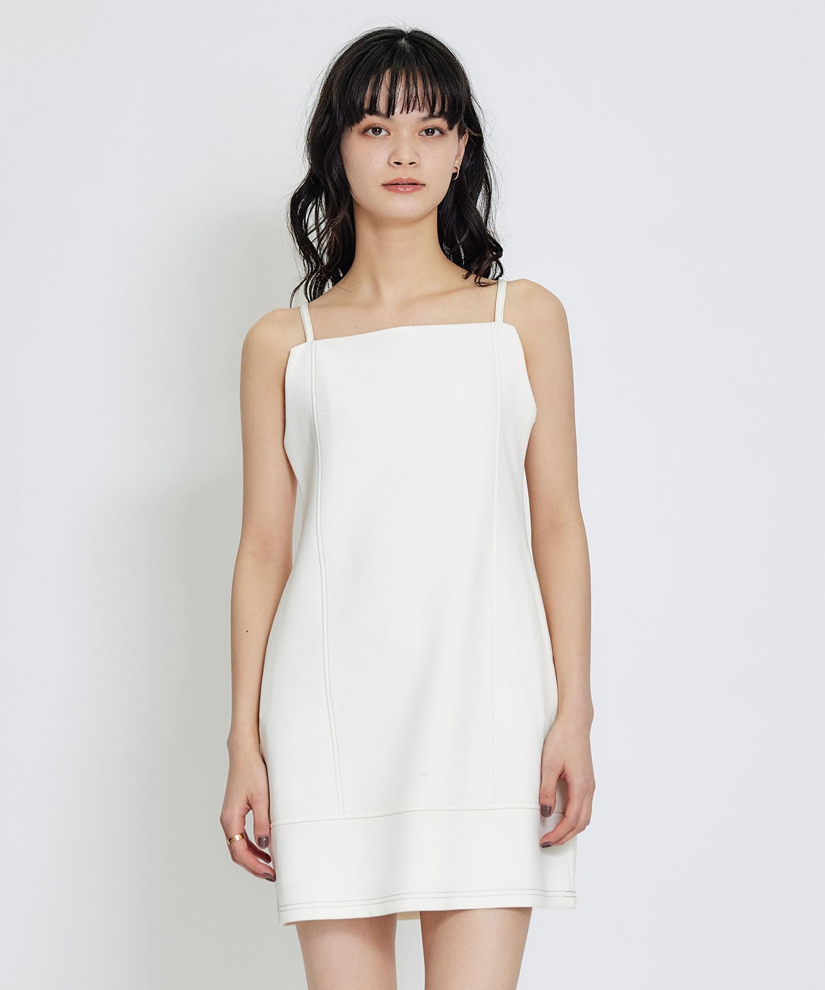 【セットアップ可能】バイカラーステッチカットミニワンピース