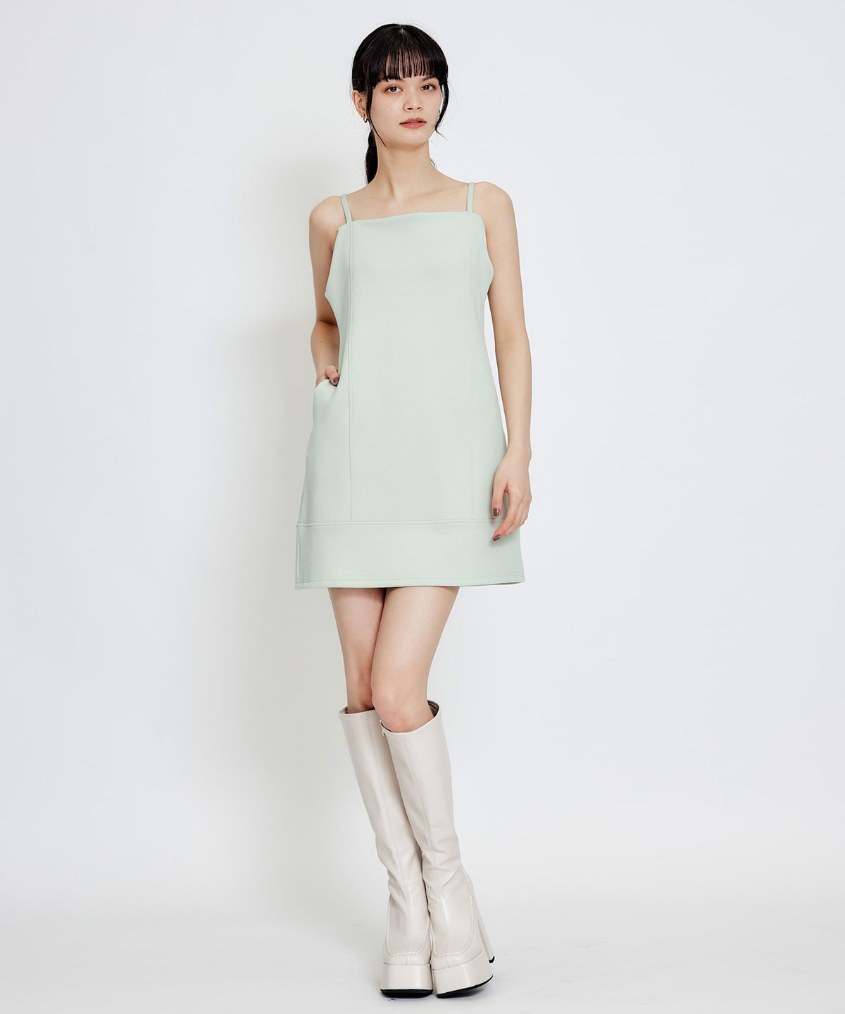 【セットアップ可能】バイカラーステッチカットミニワンピース