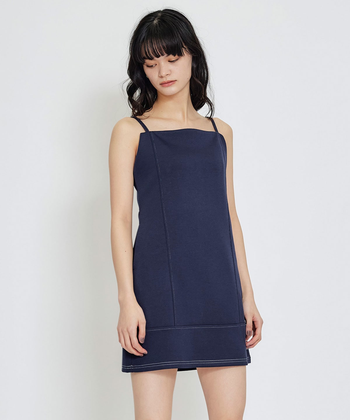 【セットアップ可能】バイカラーステッチカットミニワンピース