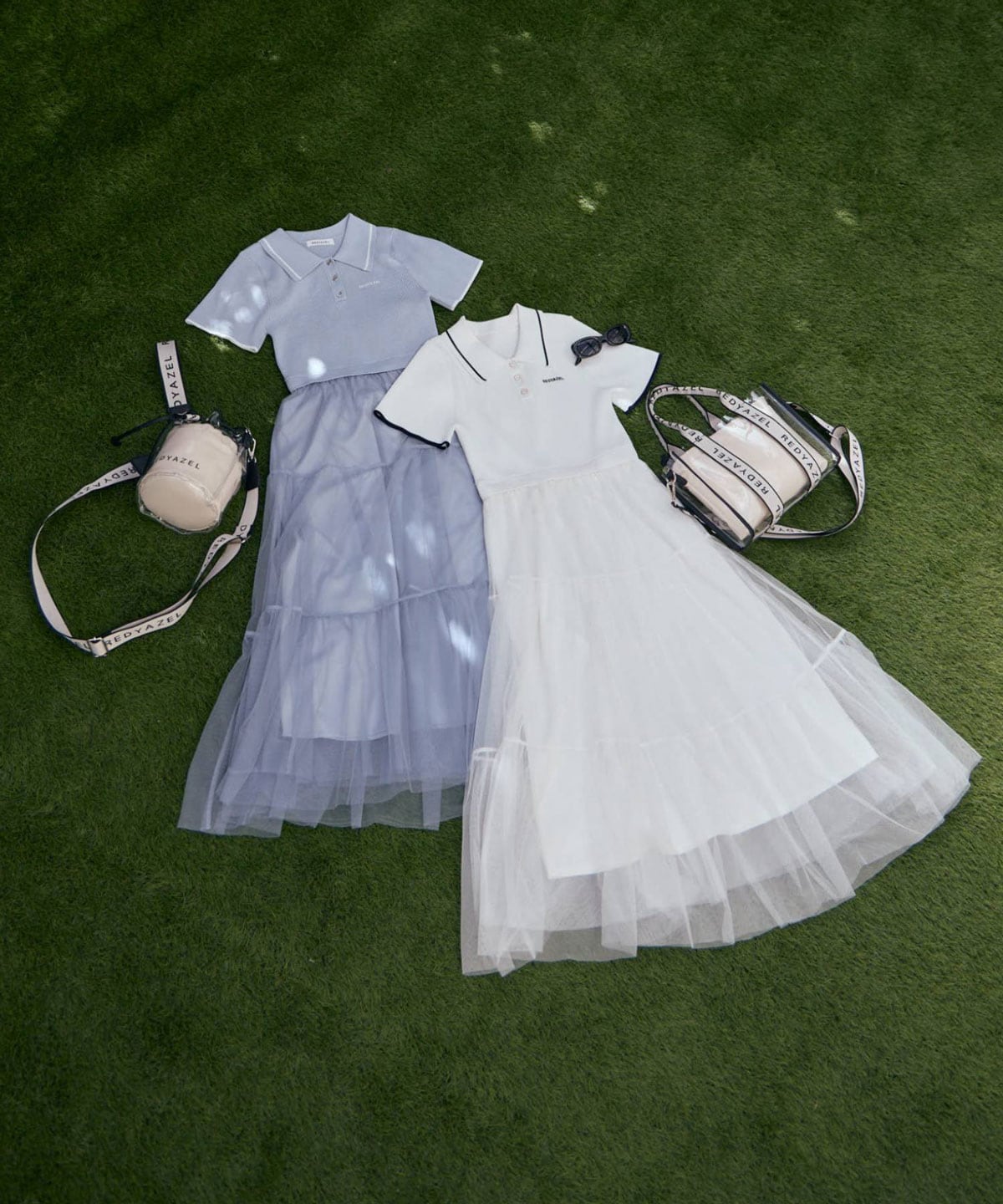 ポロニットチュールティアードドッキングロングワンピース