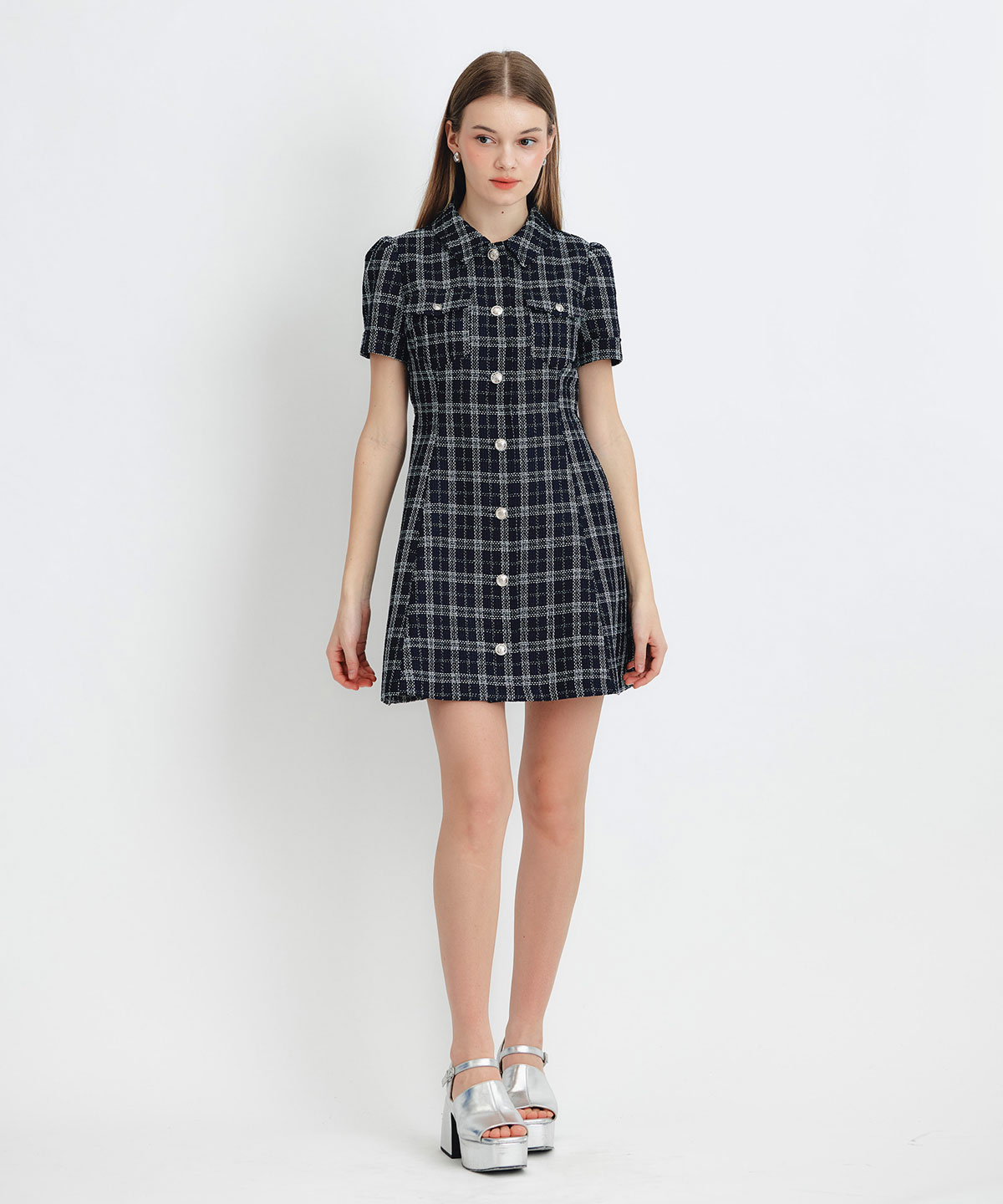 サマーツイードチェックシャツミニワンピース