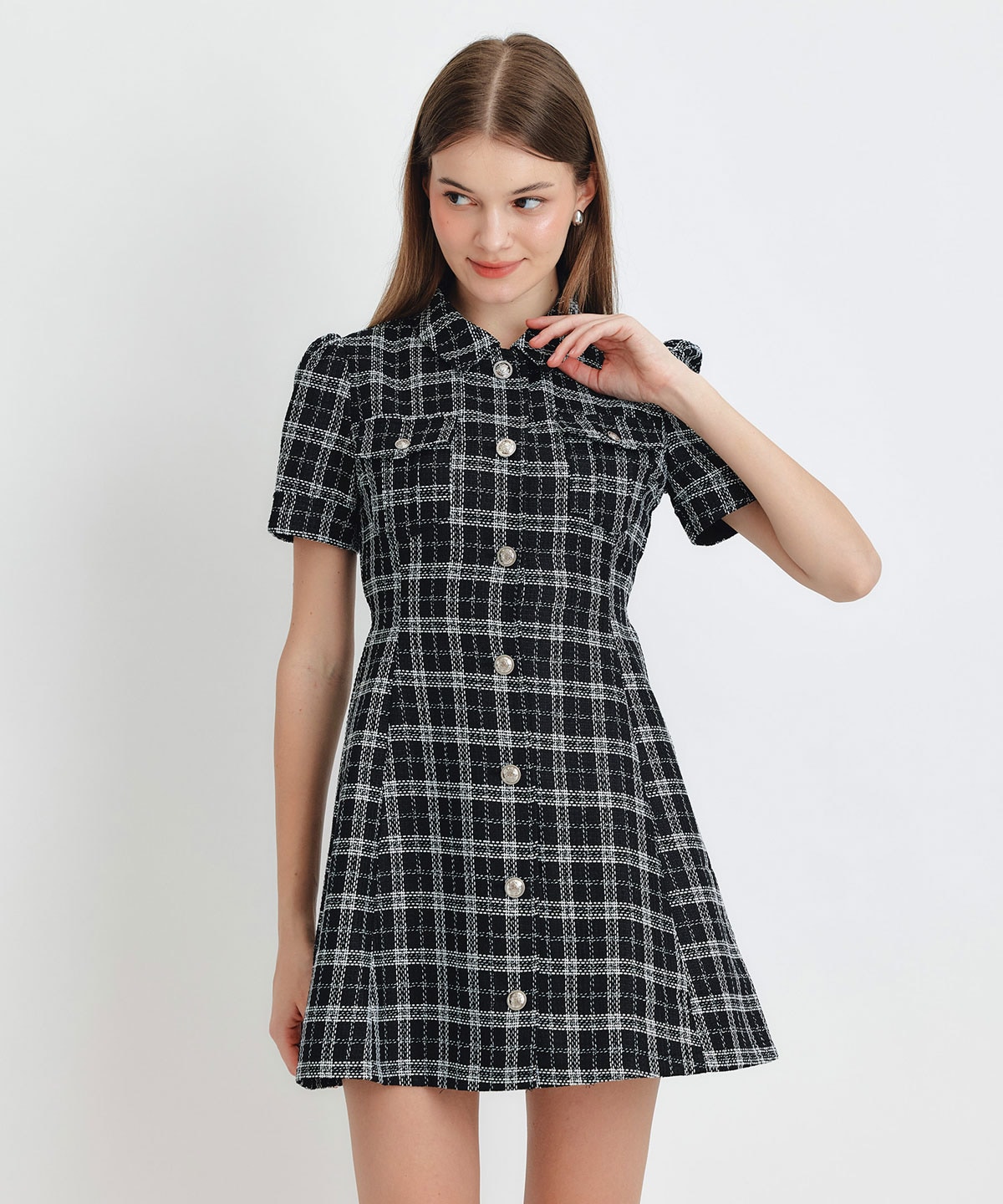 サマーツイードチェックシャツミニワンピース