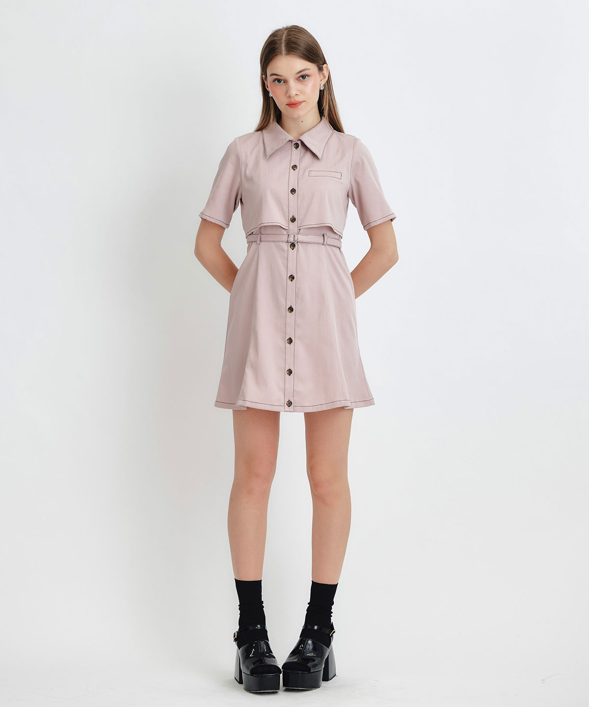 レイヤードライクコントラストフレアミニワンピース