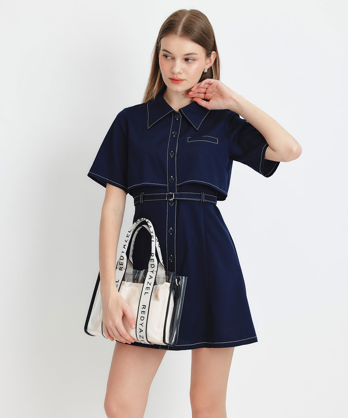 レイヤードライクコントラストフレアミニワンピース