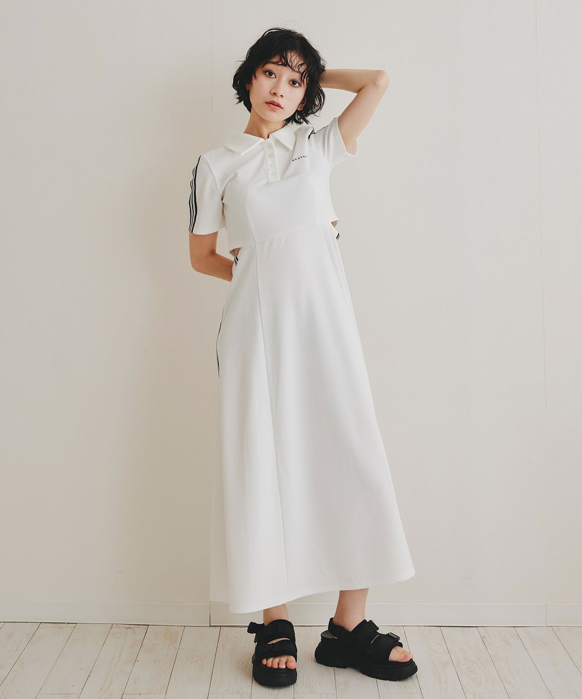 ライン2WAYサイドカットロングフレアワンピース