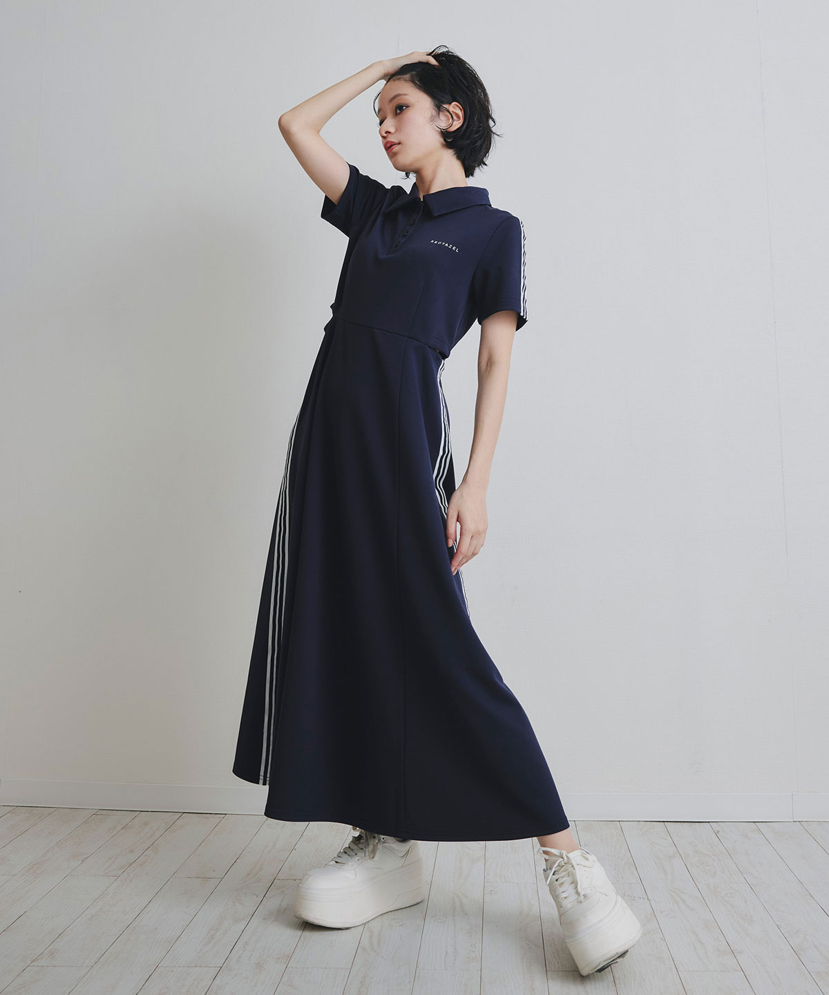 ライン2WAYサイドカットロングフレアワンピース