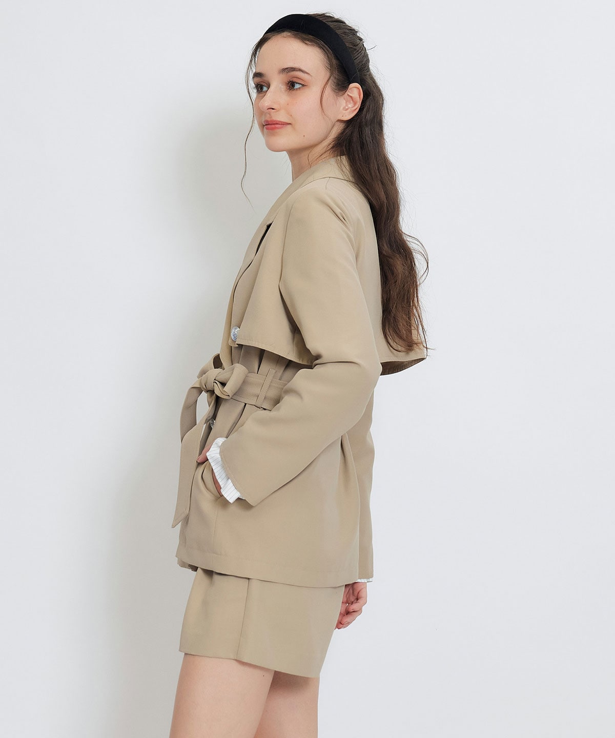 【セットアップ可能】2WAYエンブレムボタンミドルトレンチコート