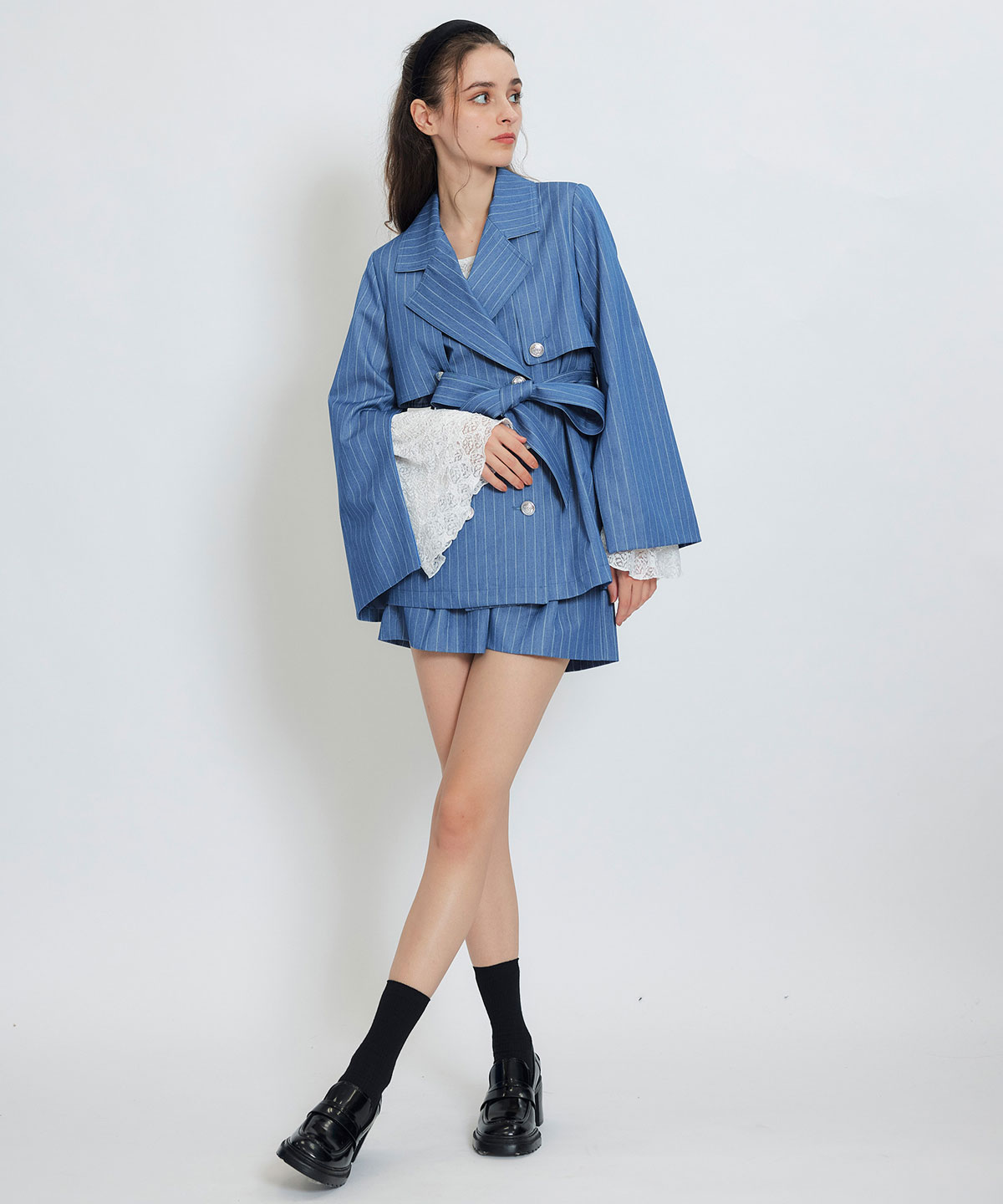 【セットアップ可能】2WAYエンブレムボタンミドルトレンチコート