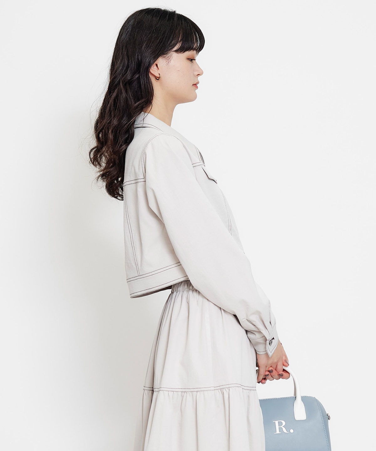 【セットアップ可能】バイカラーステッチショートジャケット