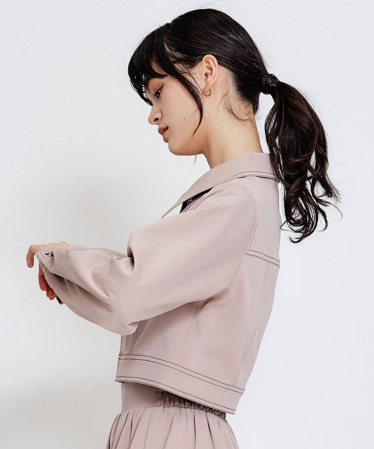 【セットアップ可能】バイカラーステッチショートジャケット