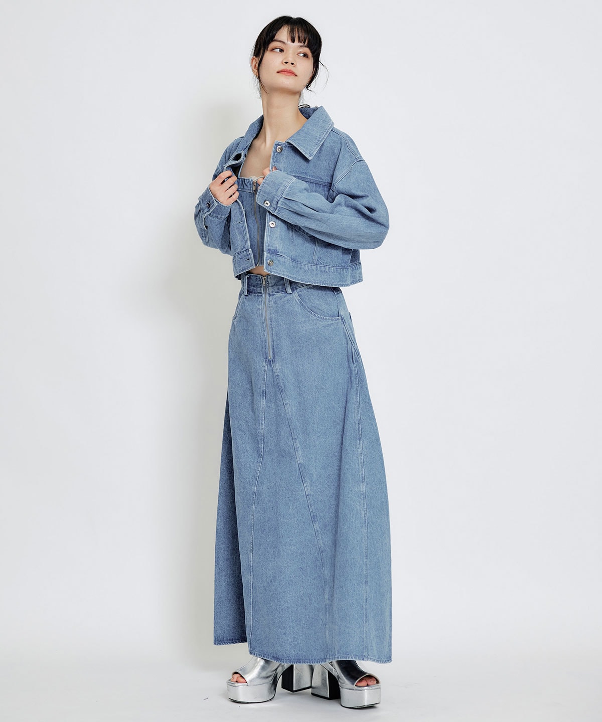 【Chemical Wash Series】ケミカルウォッシュデニムダブルカラーGジャン