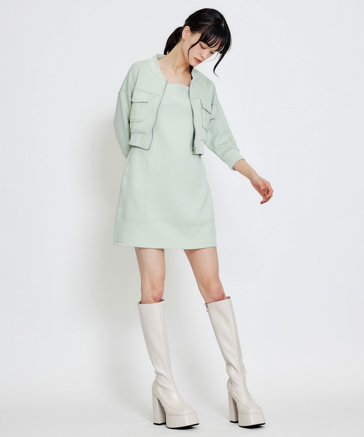 【セットアップ可能】バイカラーステッチカットブルゾン