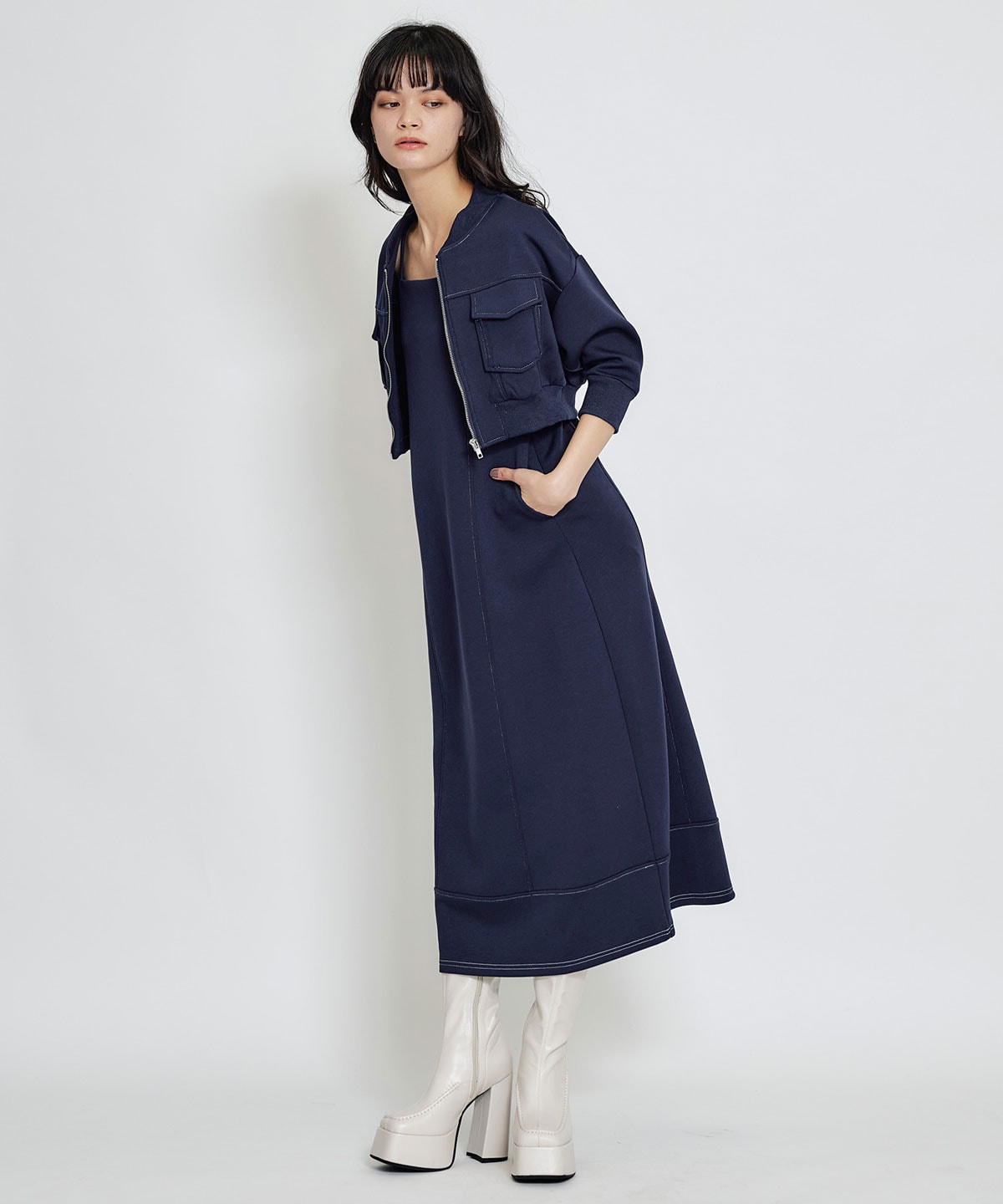 【セットアップ可能】バイカラーステッチカットブルゾン