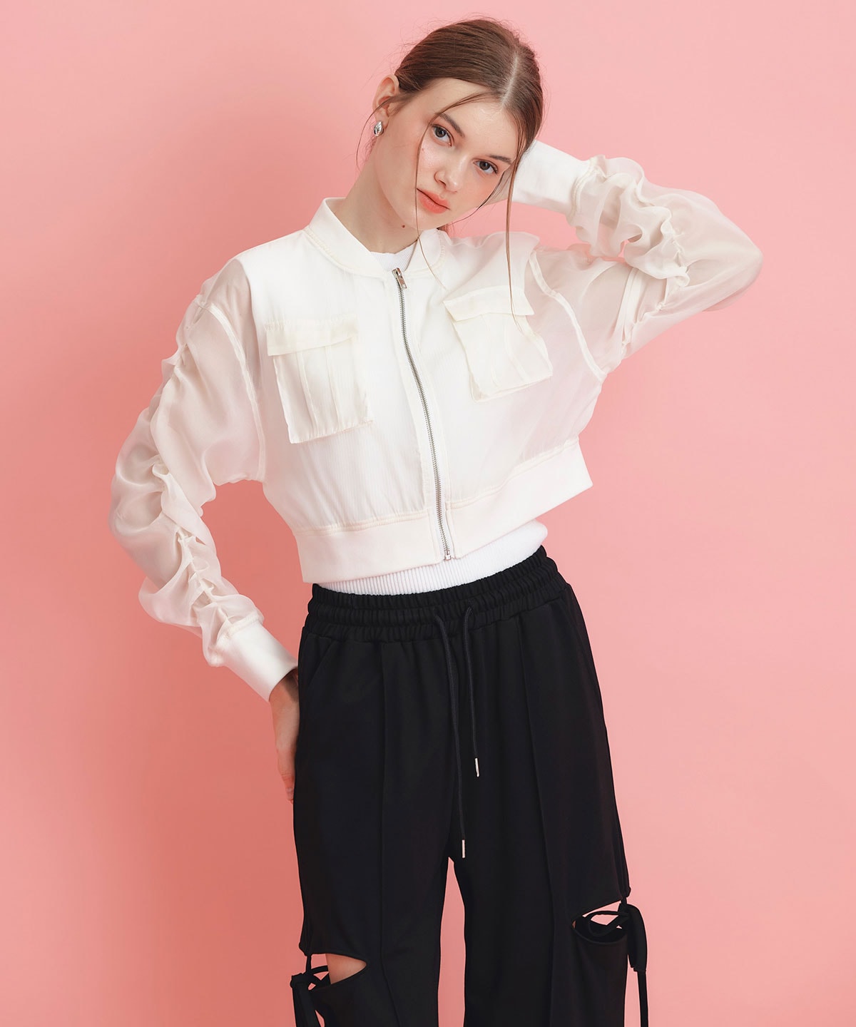 ギャザーシアーショートブルゾン