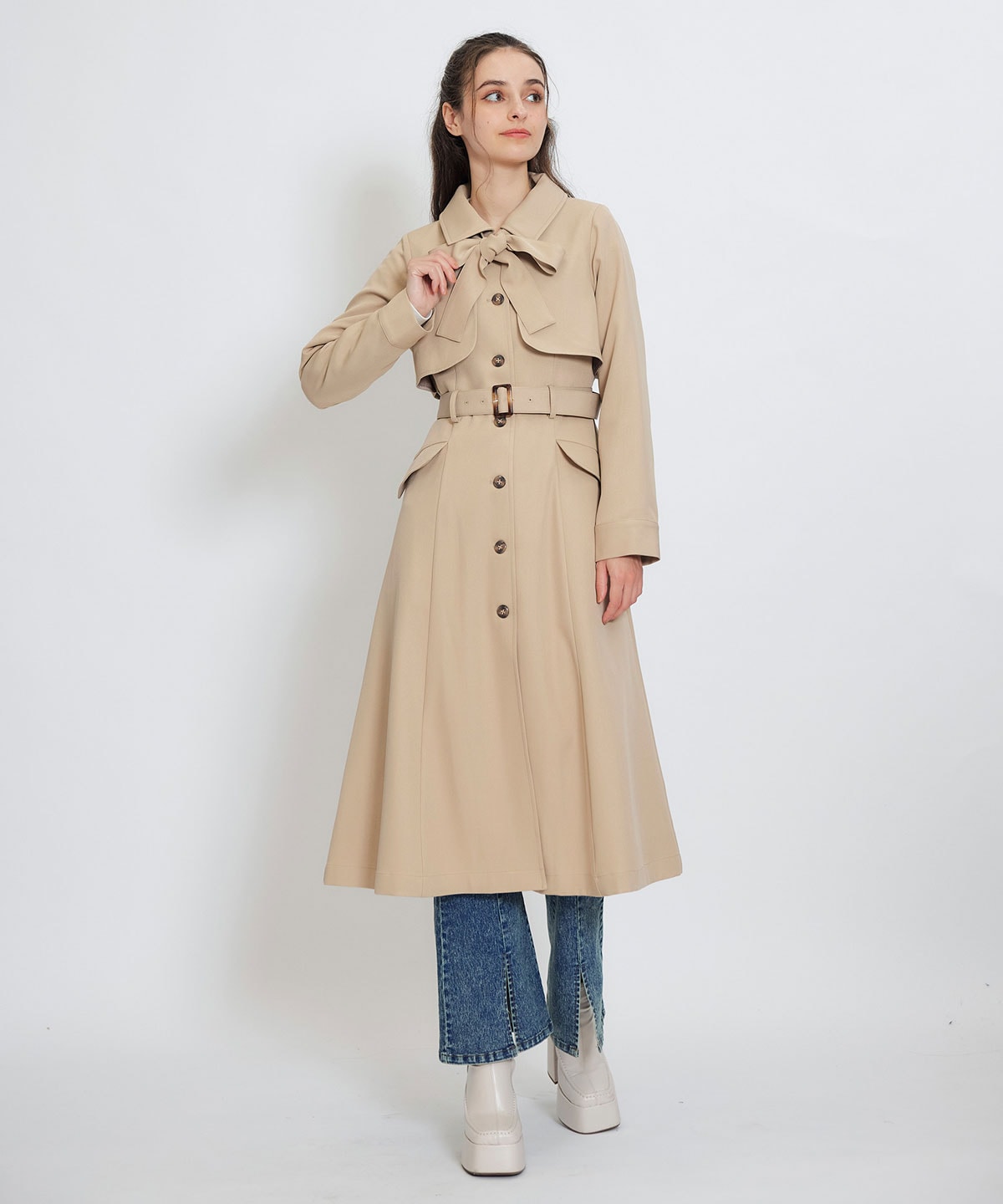 2WAYレイヤードライクリボントレンチコート