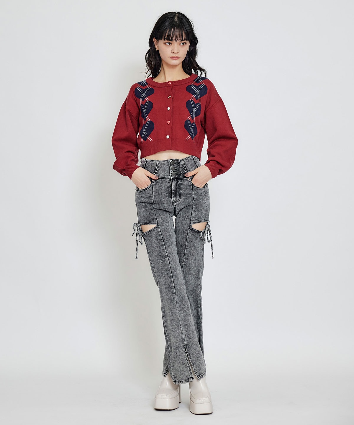 Love Me Heart アーガイルニットカーディガン