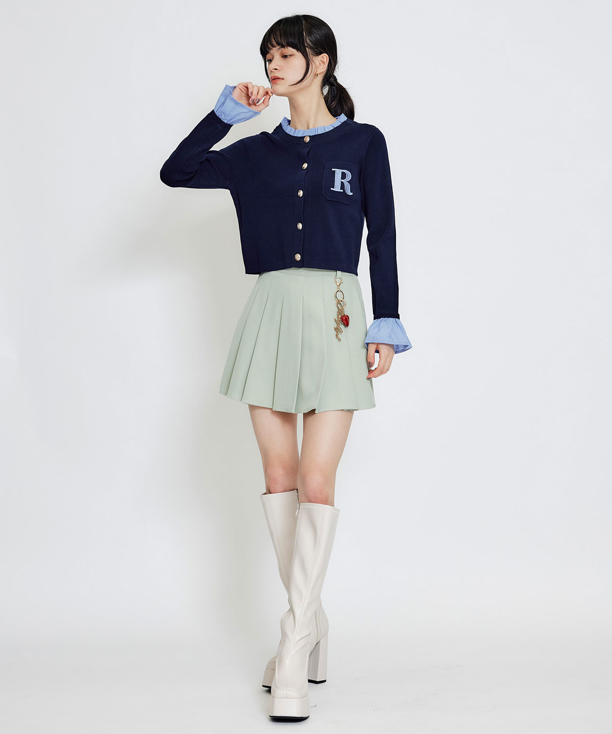 Rフリルレイヤードニットカーディガン