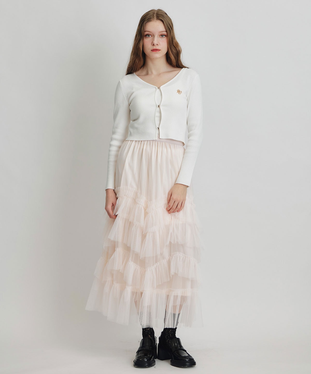 ロゴプレートリブニットカーディガン