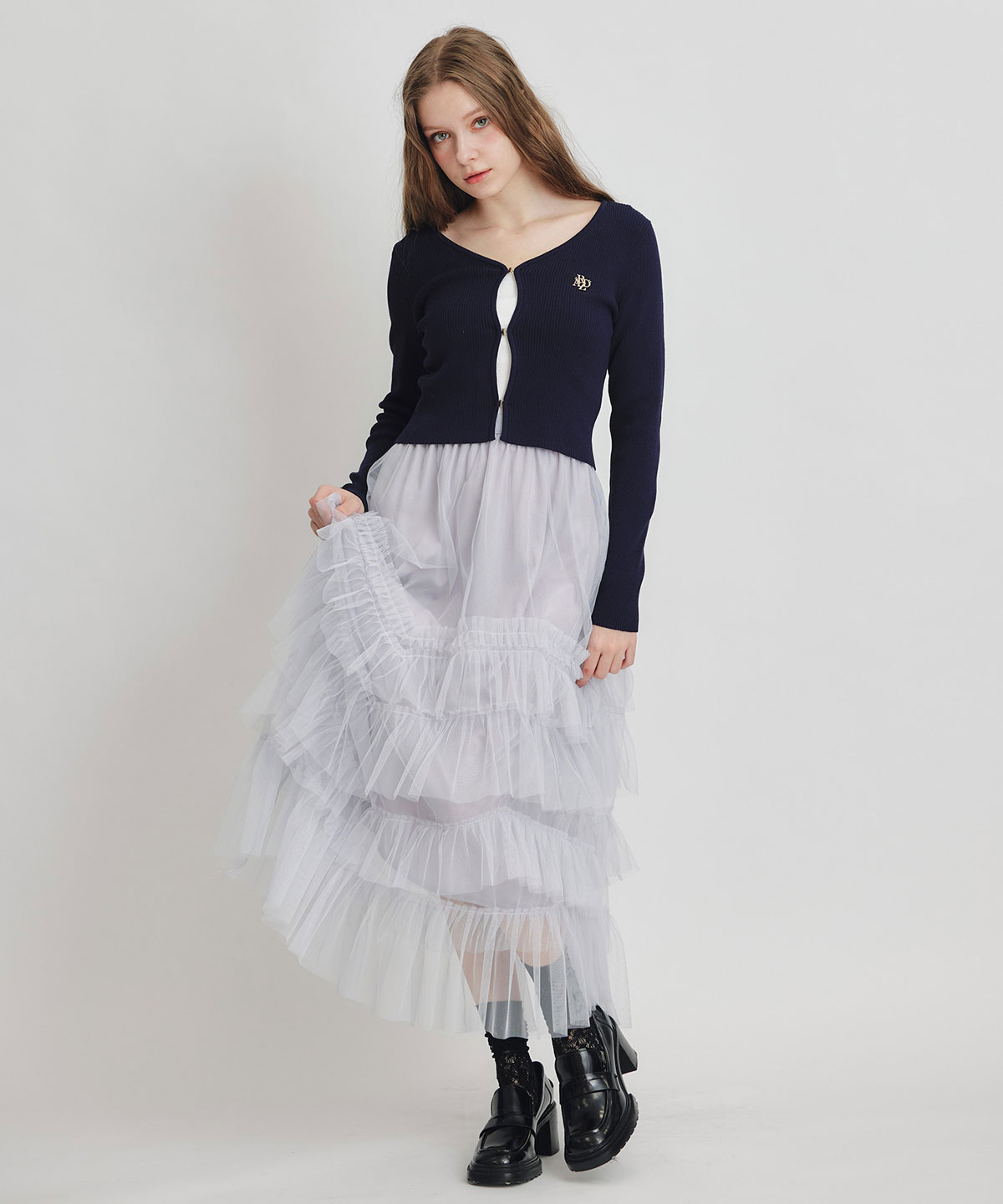 ロゴプレートリブニットカーディガン