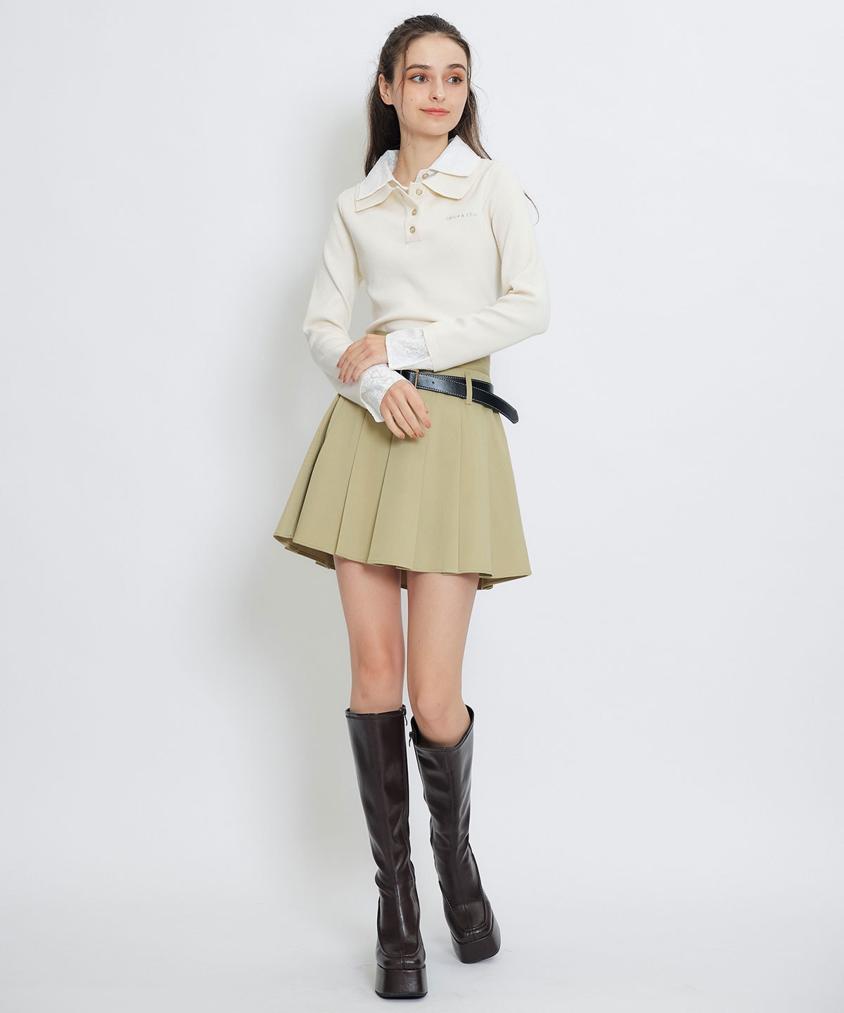 ダブルレースカラーポロニットプルオーバー