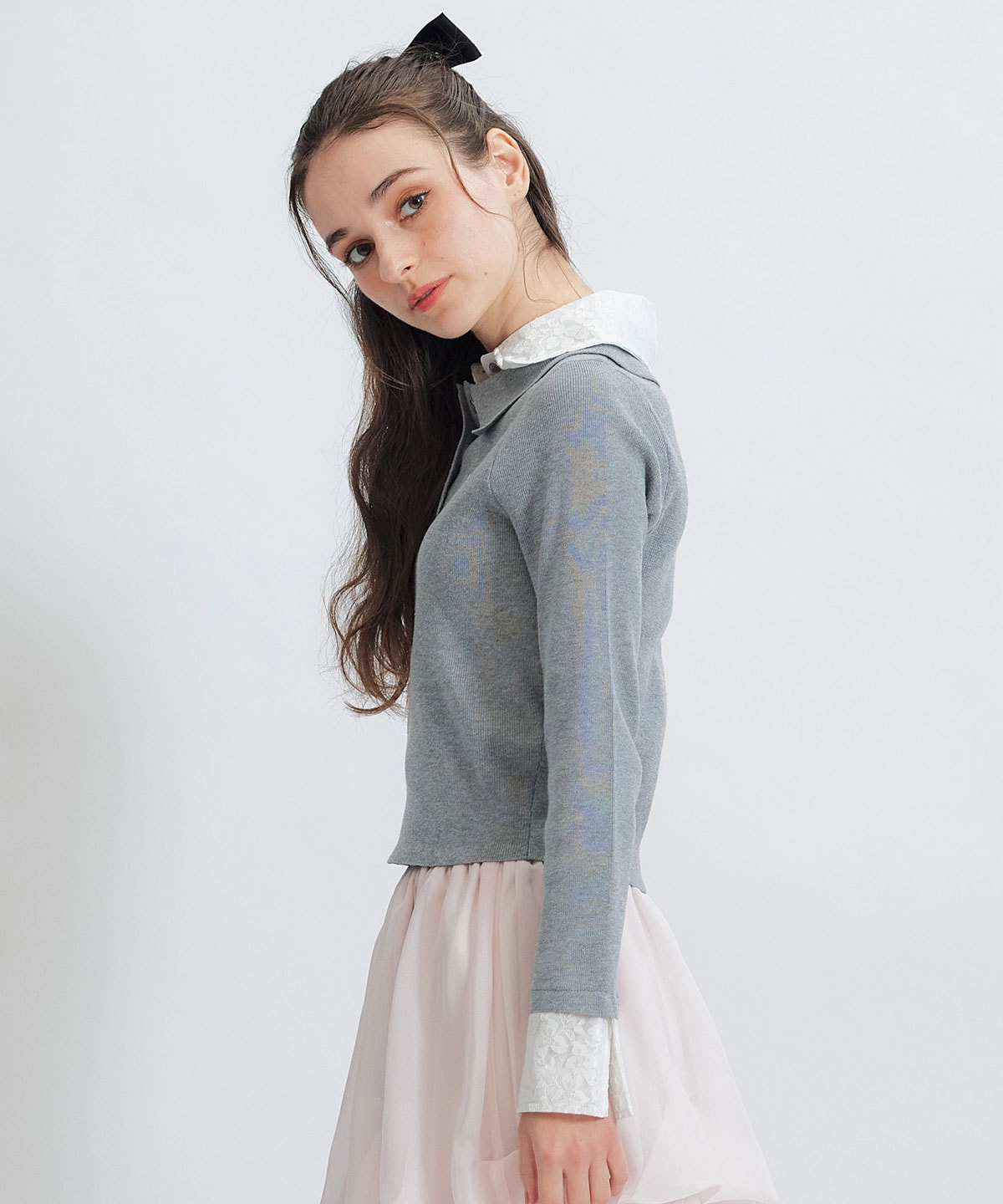 ダブルレースカラーポロニットプルオーバー