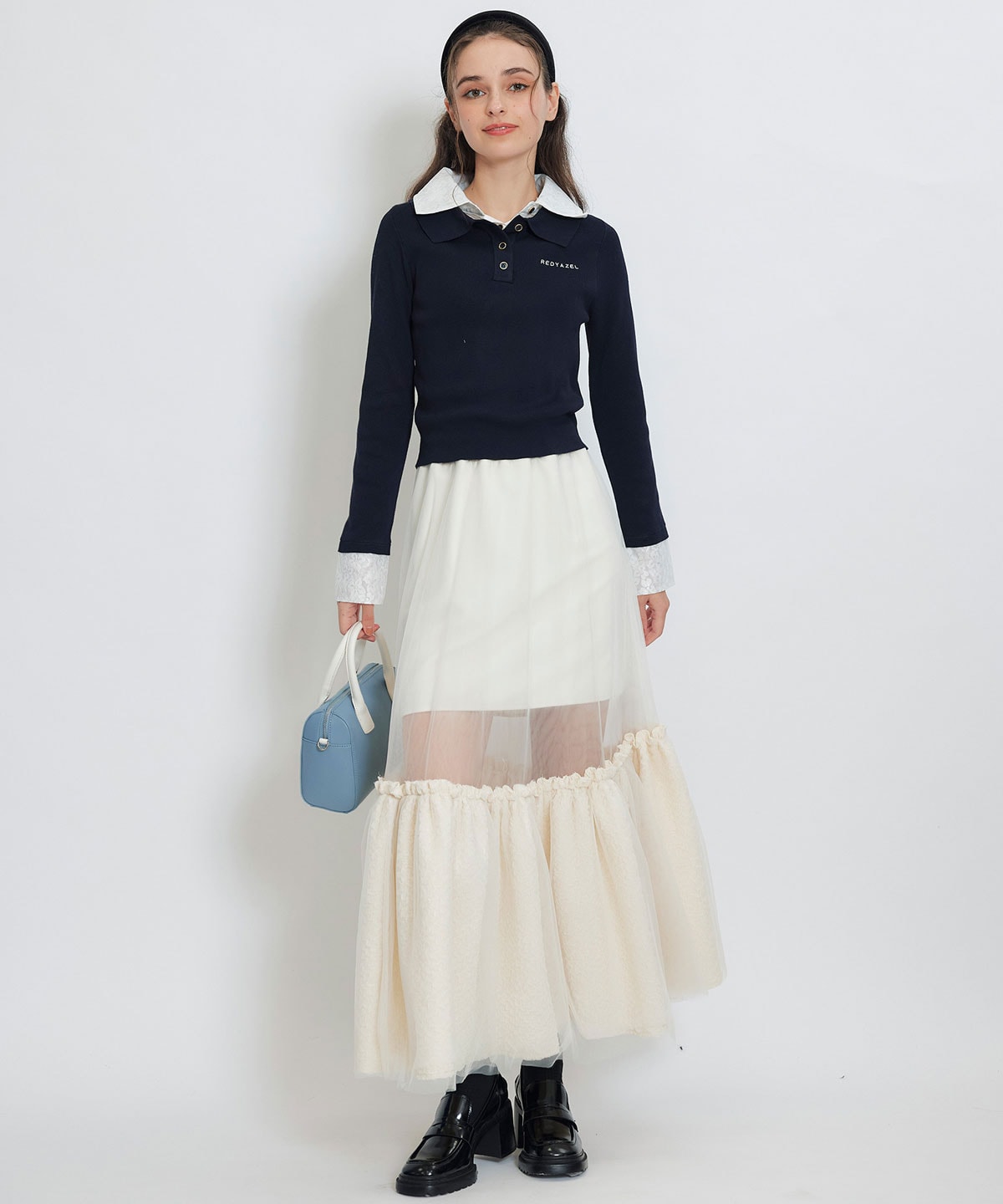 ダブルレースカラーポロニットプルオーバー