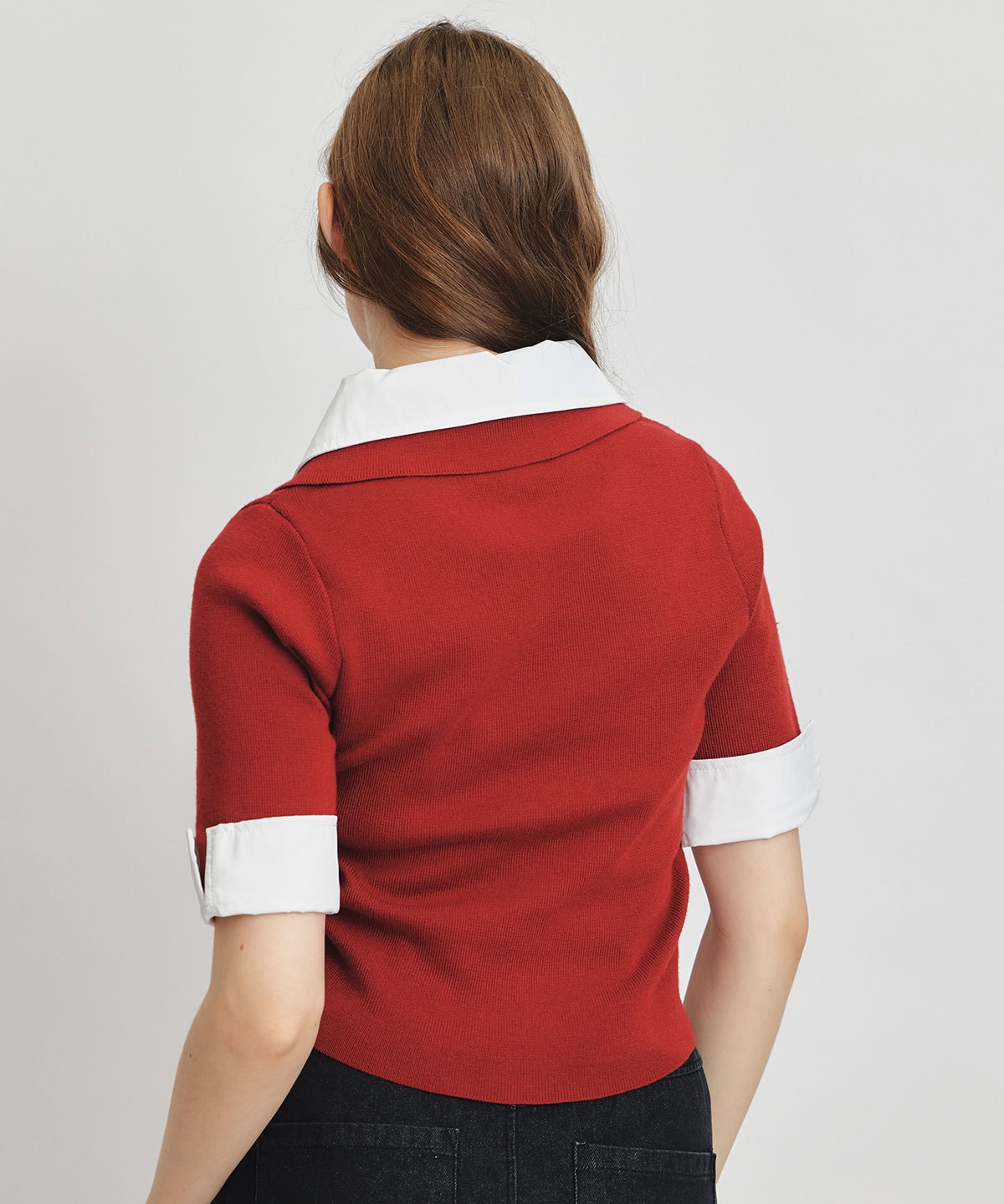 ダブルカラーハーフスリーブニットプルオーバー