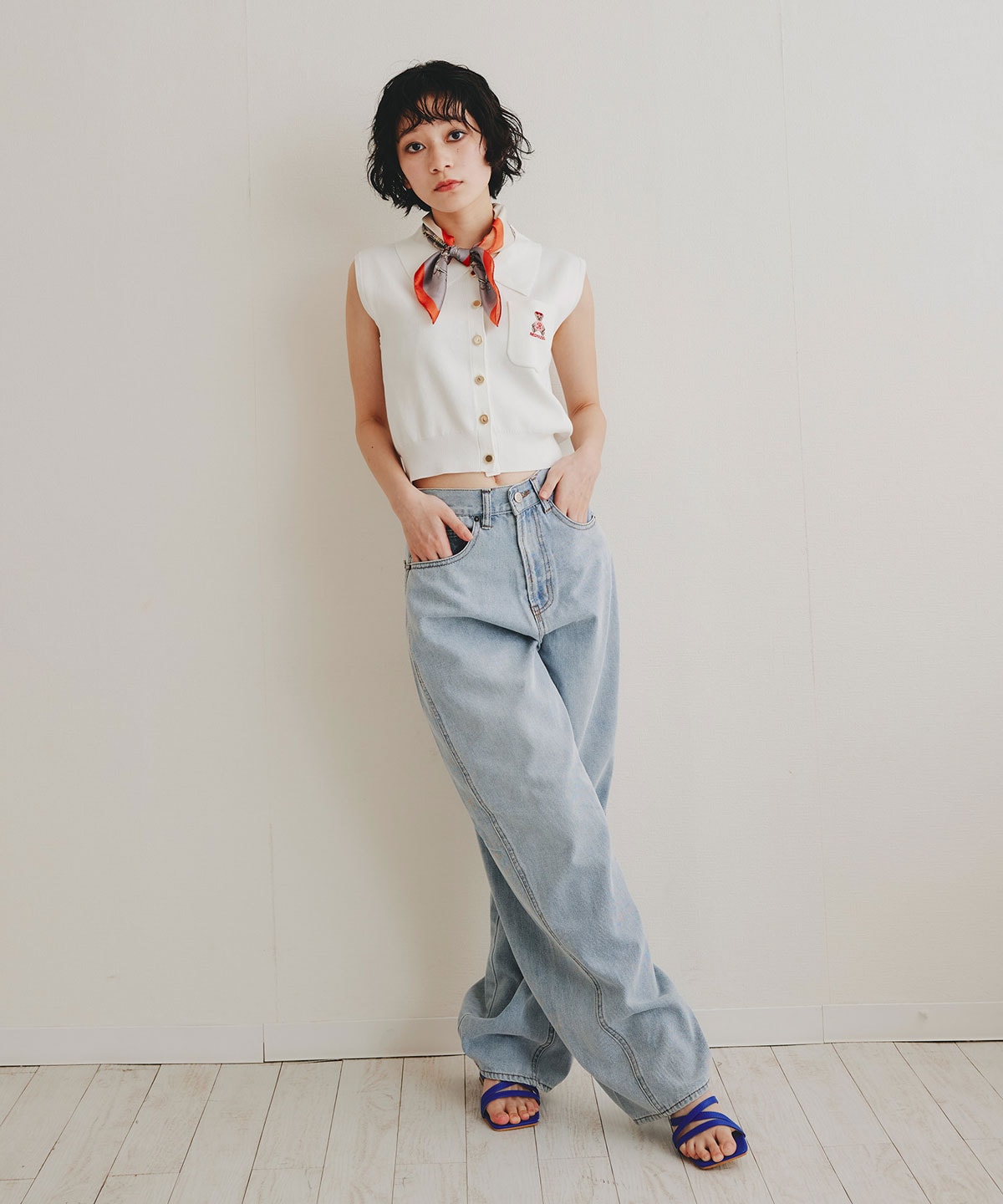 Azelyポロニットノースリーブプルオーバー