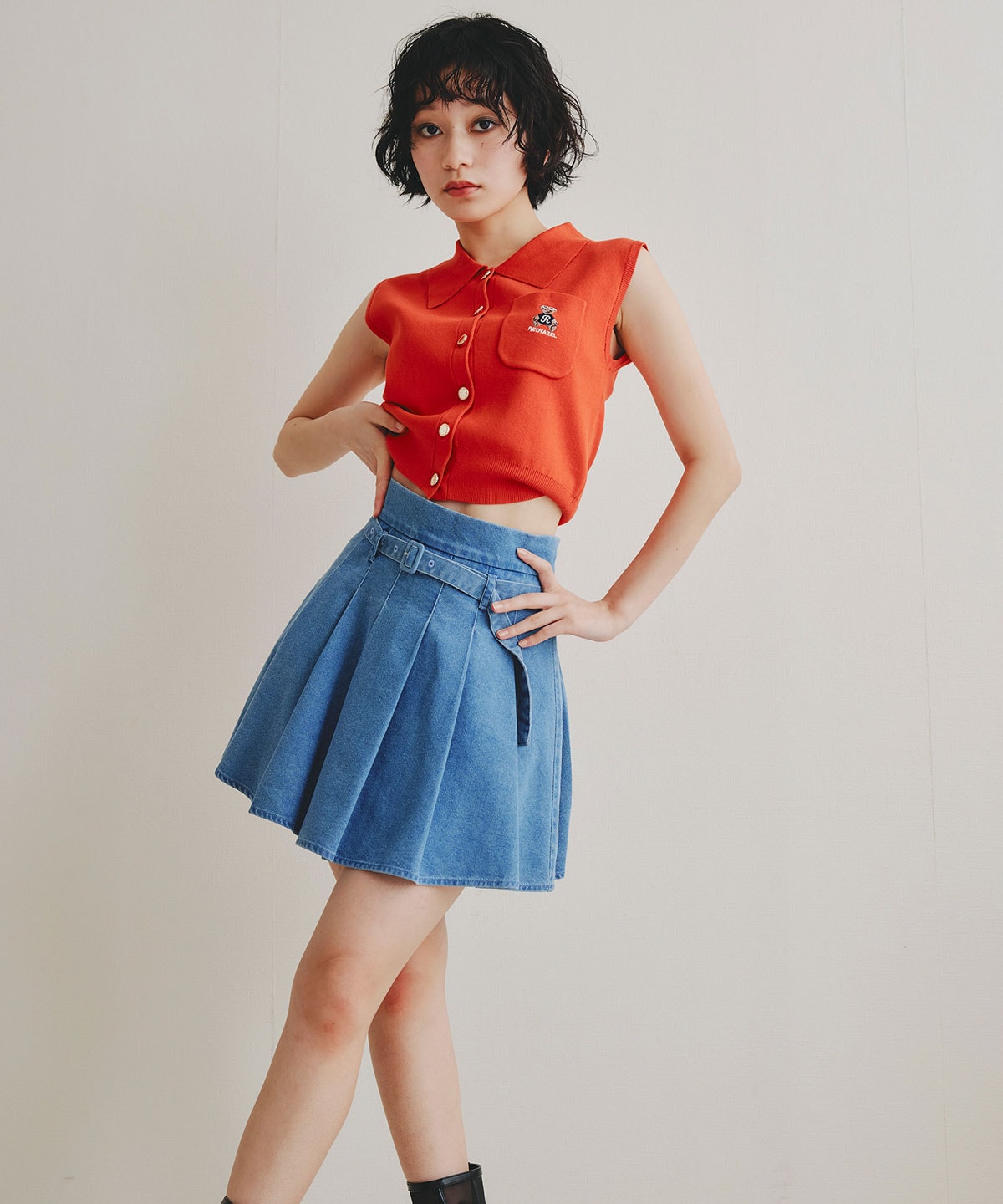 Azelyポロニットノースリーブプルオーバー