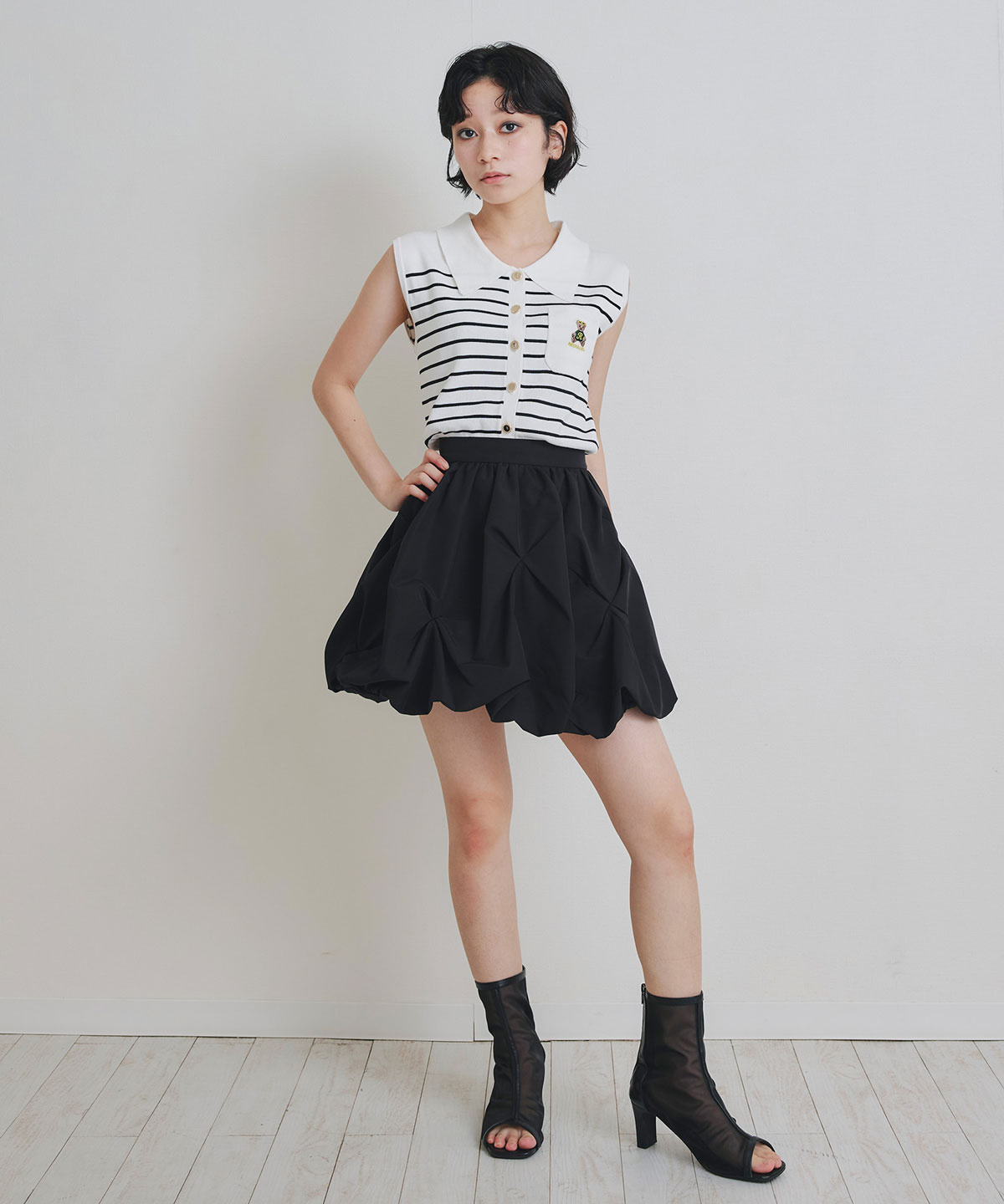 Azelyポロニットノースリーブプルオーバー