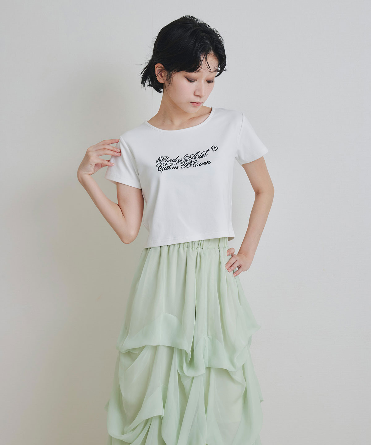 カリグラフィーロゴエンブロイダリークロップドTシャツ